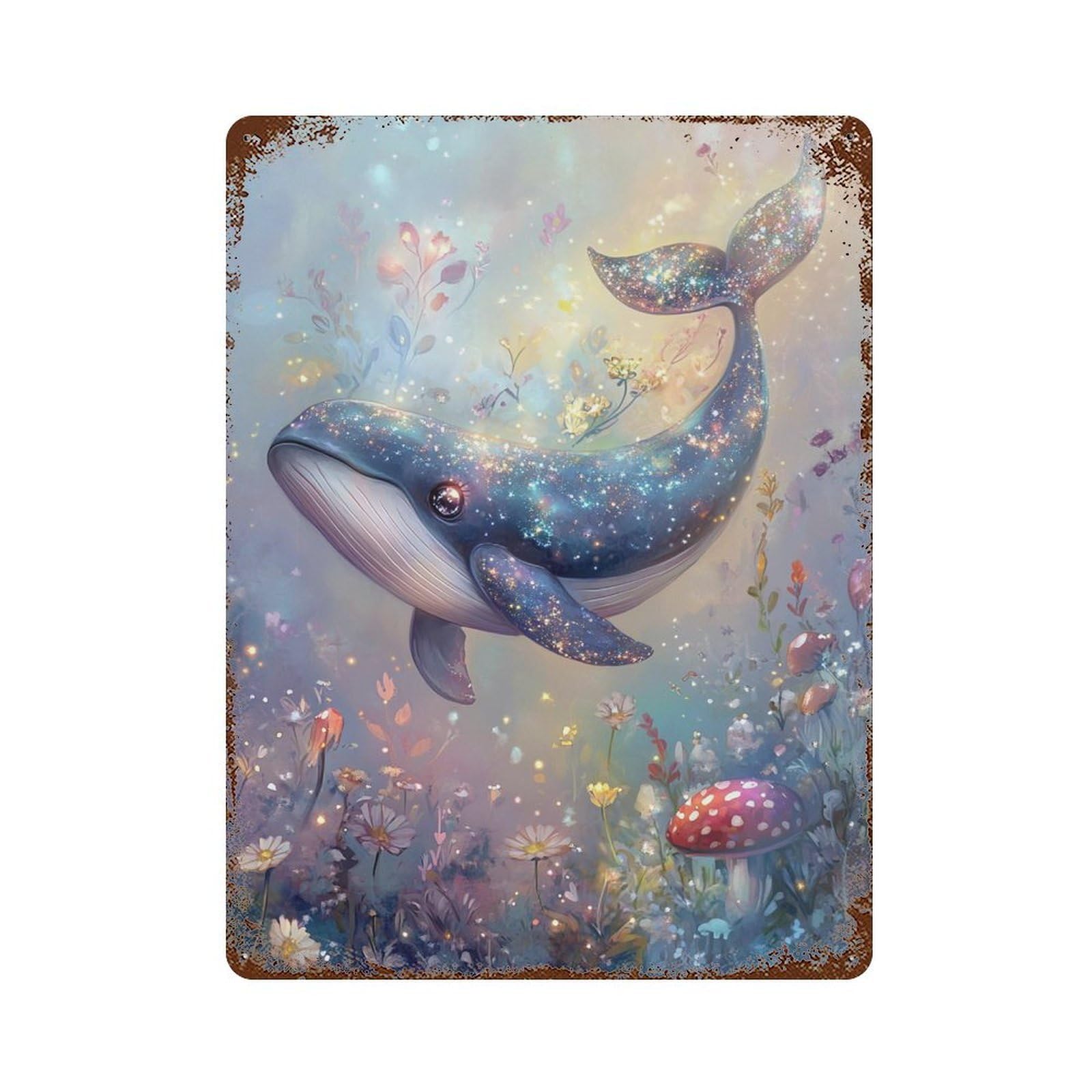 Garage Style Whale in Fantasy Garden Aged Metal Wall Plaque 15.7"x11.8", Industrial Home Decor for Bar And Workshop