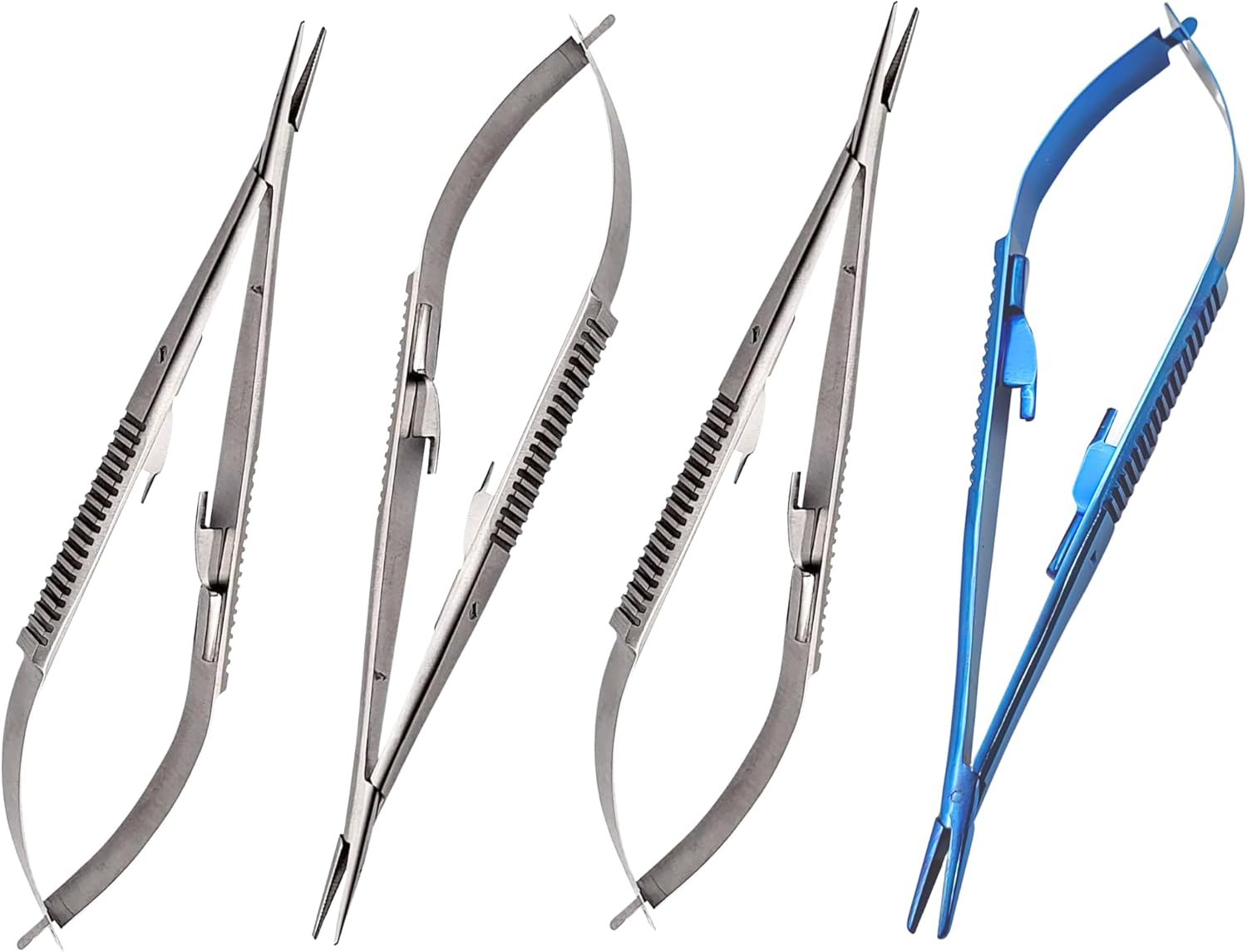 Bundle of 3 Castroviejo Scissors 5.5" Straight Locking Needle Holder Extra Sharp Spring Action & Castroviejo 5.5" Holder Driver Blue Plasma w/Tungsten Carbide Inserts by Artman Instruments