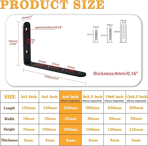 Miniatura 13 de Alise Soportes de estante flotantes, soporte negro para estantes, soporte de pared en L resistente, soporte de esquina de ángulo de articulación