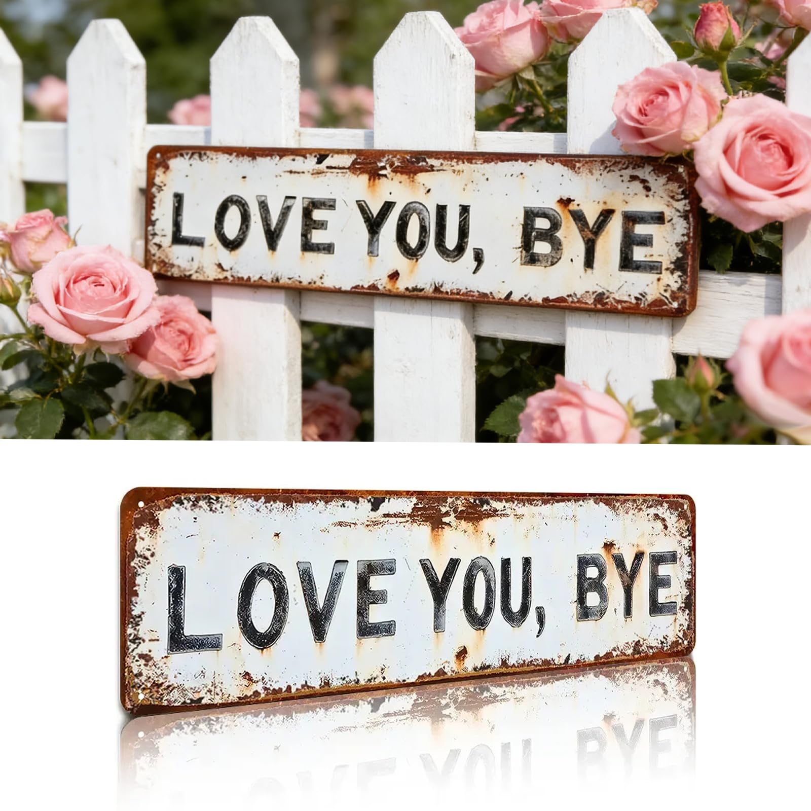Love You,Bye Vintage Metal Wall Sign, 4 x 16 Inch Love You Bye Sign Above Door Metal Rustic Wall Art for Farmhouse Vintage Decor Entryway Hallway Decor, Warm Housewarming Gift (1PCS)