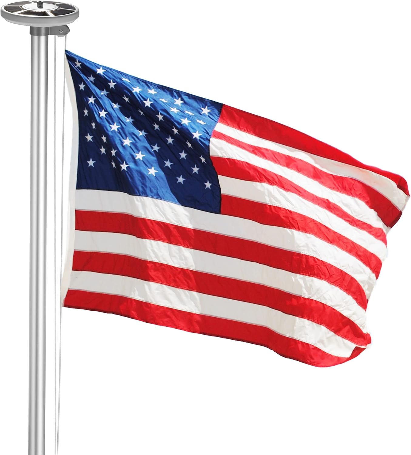 BRUBAKER Flagpole Set with American Flag and Solar Lights - 20 Ft In-Ground Aluminum Pole, 3 x 5 Ft USA Flag and Solar Powered Automatic Flag Pole Lights Kit