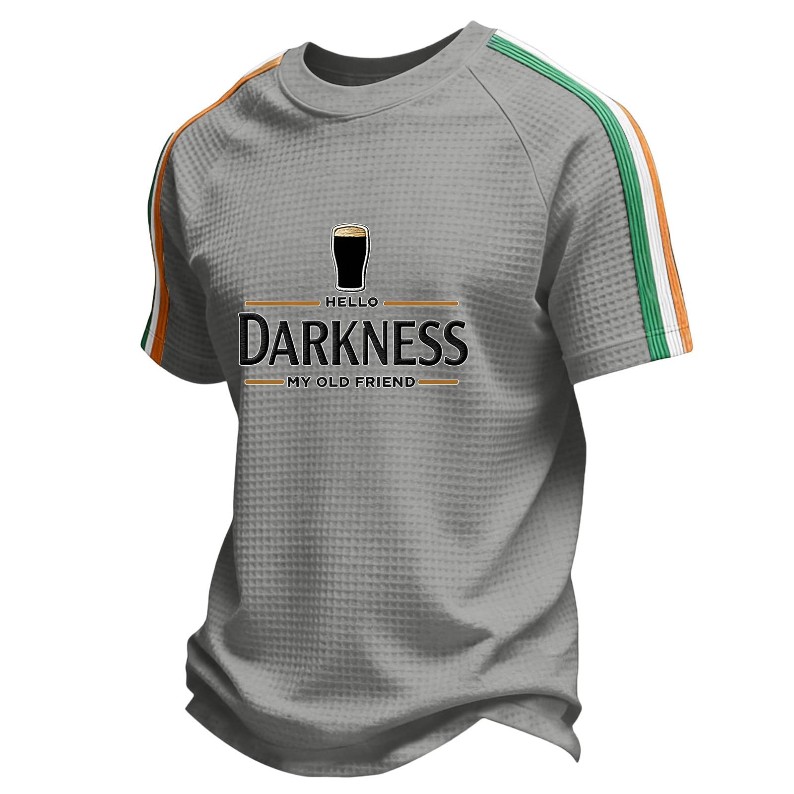 Mens Hello Darkness My Old Friend T-Shirt St Patricks Day Shirt Men Irish Beer Shirts Waffle Ireland Tee