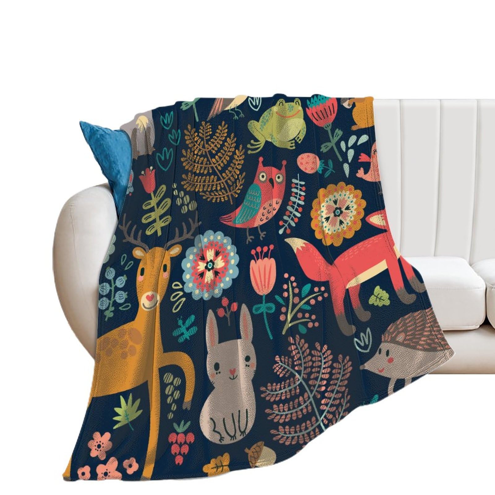 Couverture en flanelle douce 150x200cm aux finitions soignées imprimé forêt