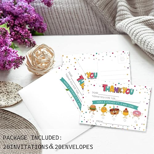 Miniatura 4 de VNWEK Tarjetas de agradecimiento para niños con sobres, coloridas tarjetas de agradecimiento impresas de doble cara para niños y niñas, divertidas