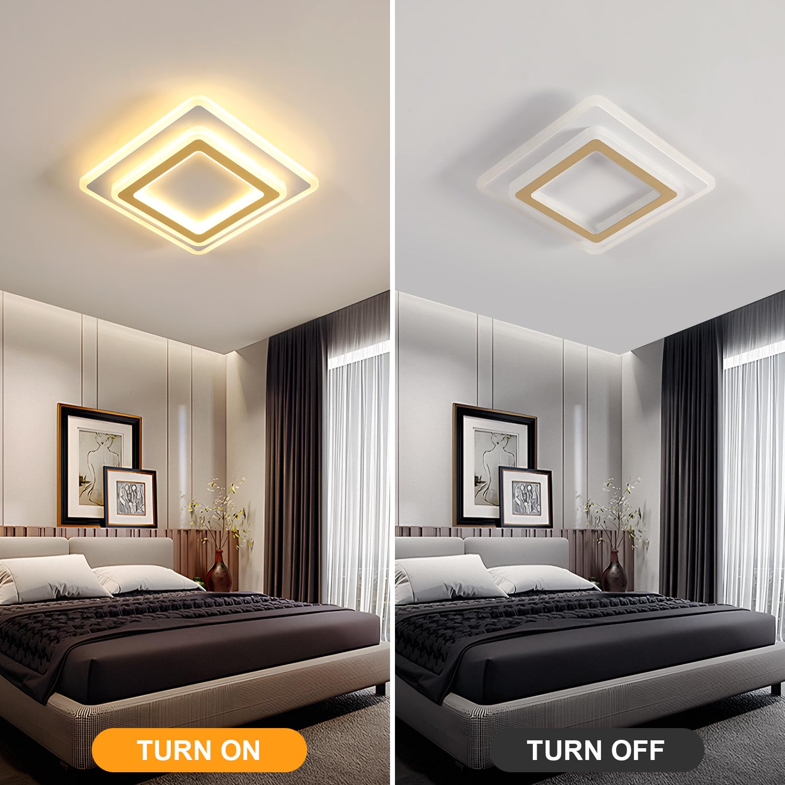 Goeco Plafoniera LED Soffitto Moderna Oro, 44W Lampada da soffitto Quadrata, 3000K Bianca Caldo Plafoniera in Acrilico per Soggiorno, Camera da Letto, Cucina, Corridoio, 29CM