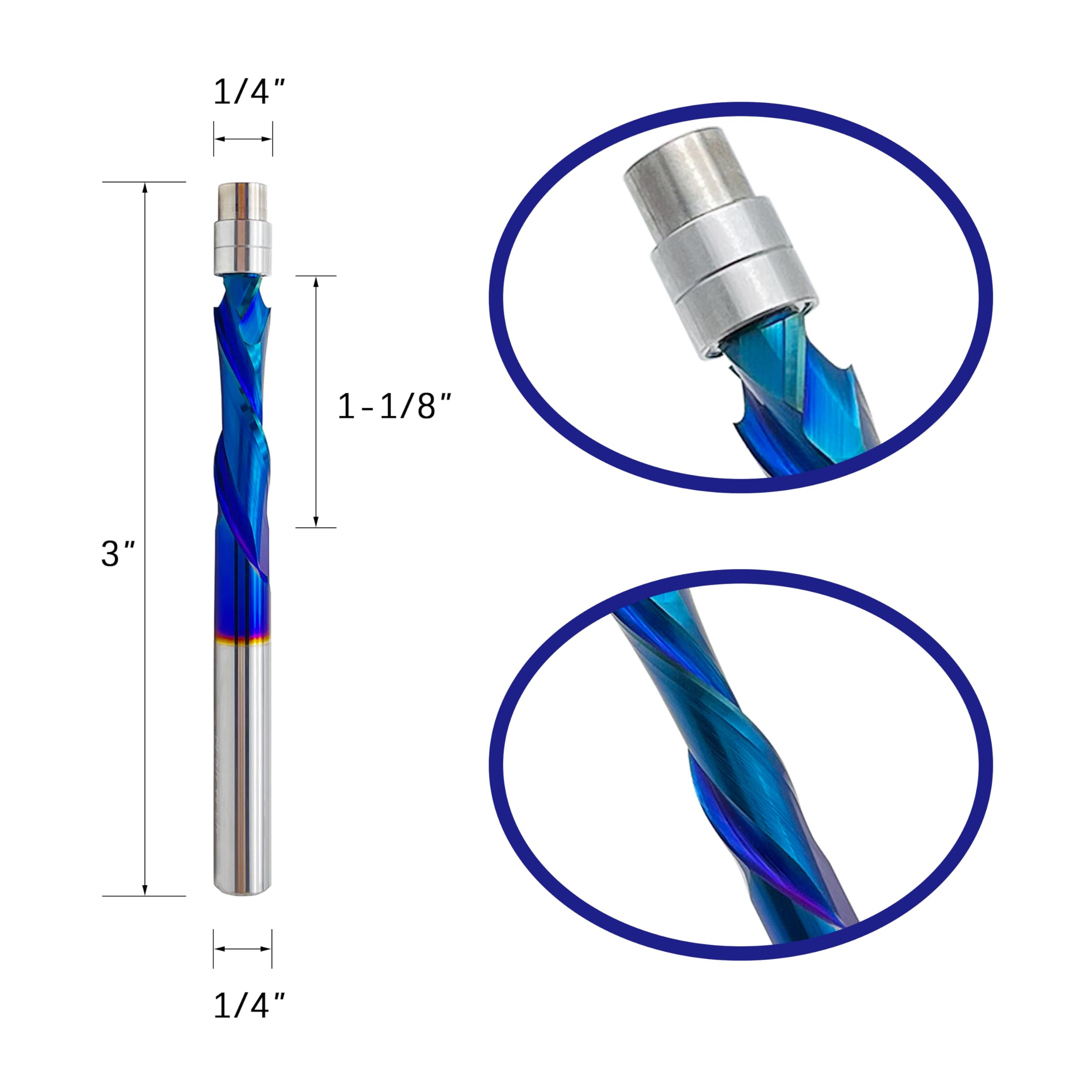 Up&Down Cut Spiral Flush Trim Router Bit 1/4 inch Shank Solid Carbide CNC End Mill for Wood Carving Engraving Grinding Grooving,1PCS