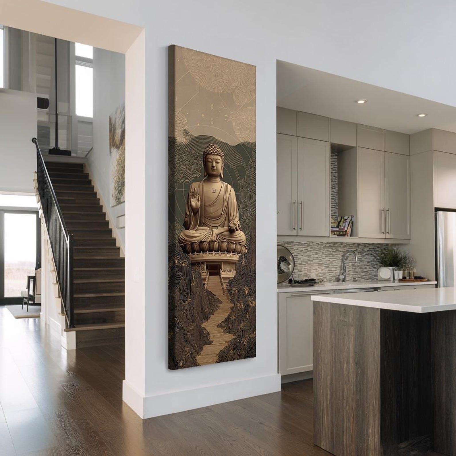 YUSUZHU Arte buddista, quadro astratto su tela alto e sottile, stampa buddista verticale lunga per ufficio o corridoio, opera d'arte lunga e stretta (35x105 cm/senza cornice)