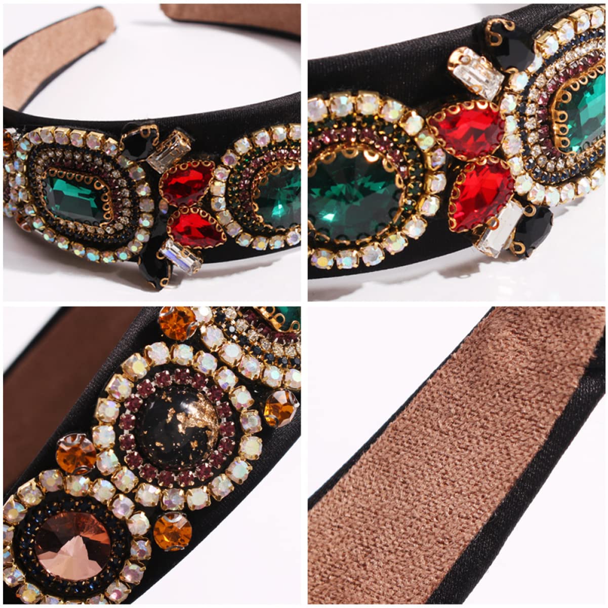 FRCOLOR 2piezas Diadema Ancha De Cristales De Vidrio Retro Para Mujeres Accesorio De Moda Elegante Para Fiestas y Compromisos Diseño Chic Color Verde