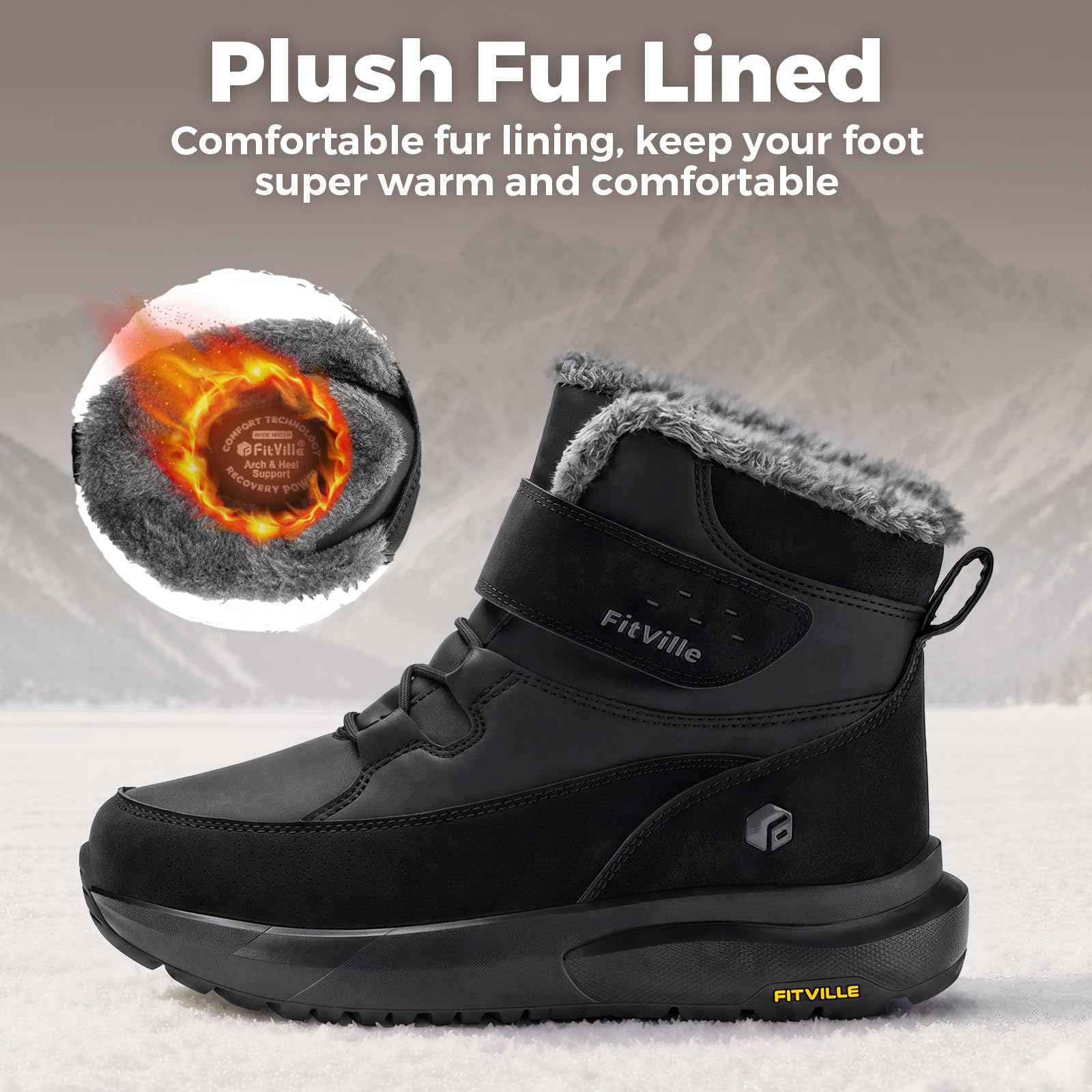 FitVille Botas de Invierno para Mujer Extra Anchas Zapatos de Nieve con Forro cálido Impermeables Botas con caña Corta Antideslizantes para Exteriores