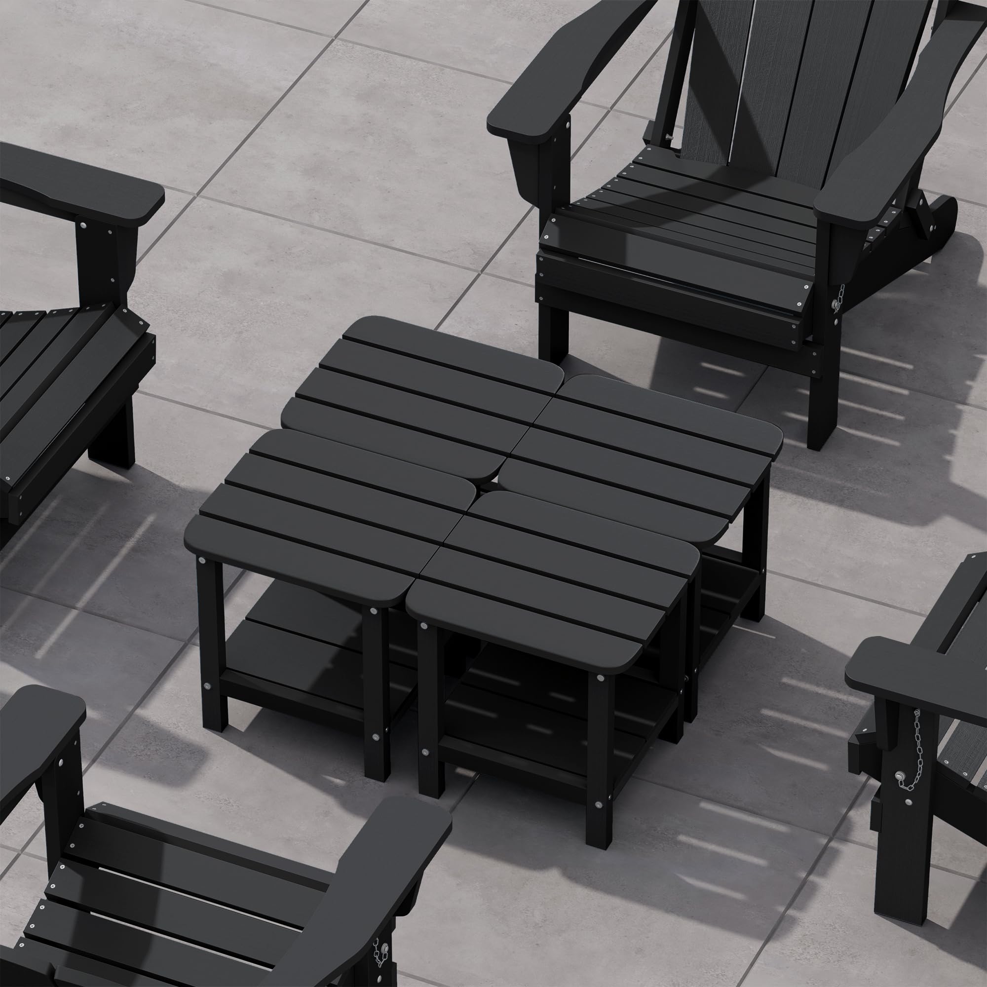 SERWALL Double Adirondack Side Set of 4, Table Rectangular End Table, Black
