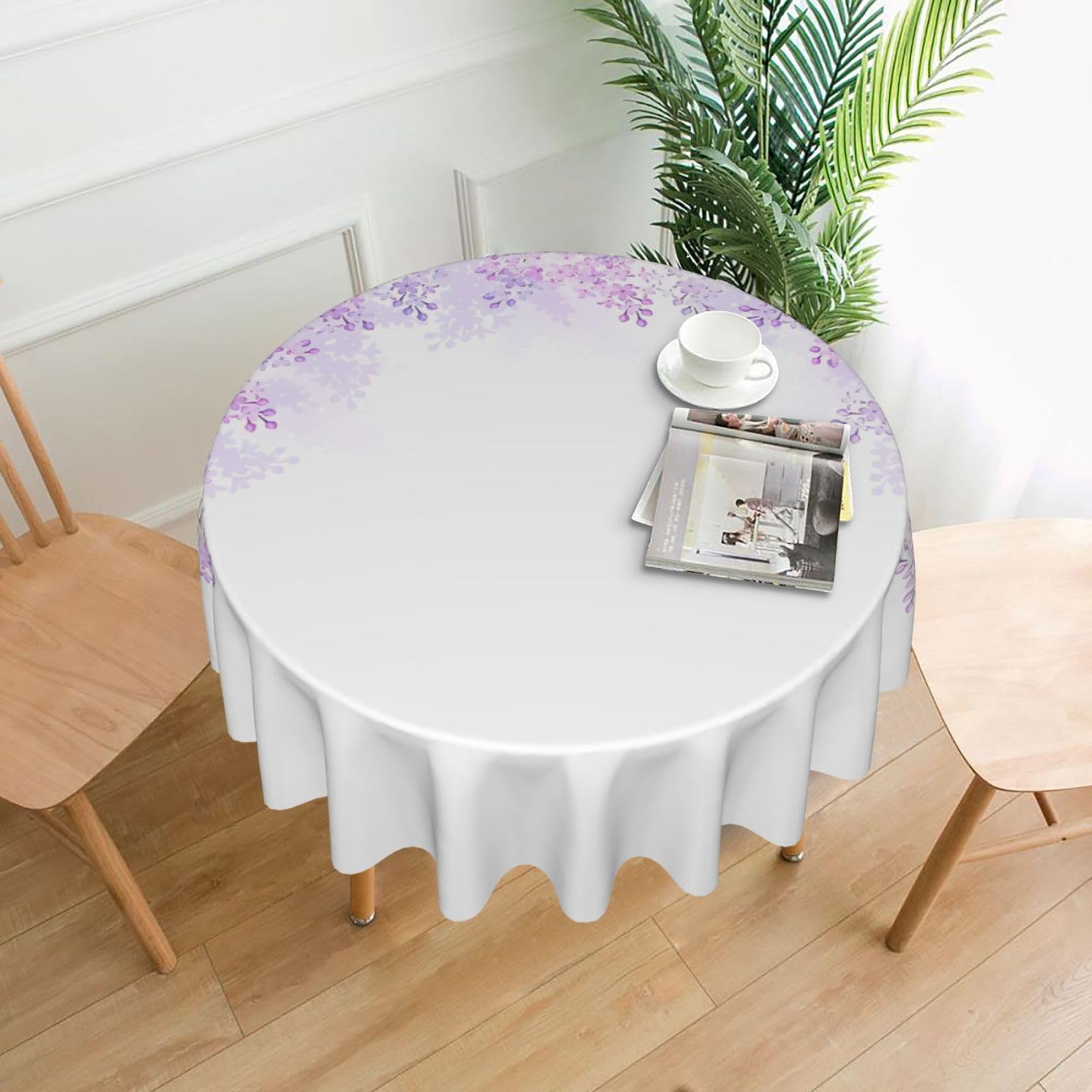 Hjfczh Black Framing Lilac Flowers In Blossom Prints Round Table Throw 60 Inch - Waterproof Table Cover - Soft & Wrinkle Resistant Decor Layer For Dinners, Parties & Everyday Use