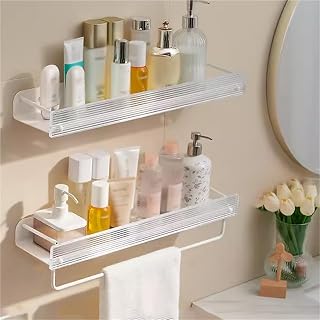 Space Aluminum Storage Floating Shelves Bathroom Wall Shelf Bathroom Organizer(50cm Single Layer with Pole)
