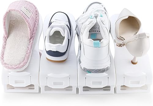 Miniatura 9 de HOMOKUS Organizador de ranuras para zapatos, paquete de 16 apiladores de zapatos ajustables, soporte para zapatos de doble capa, ranura flexible de