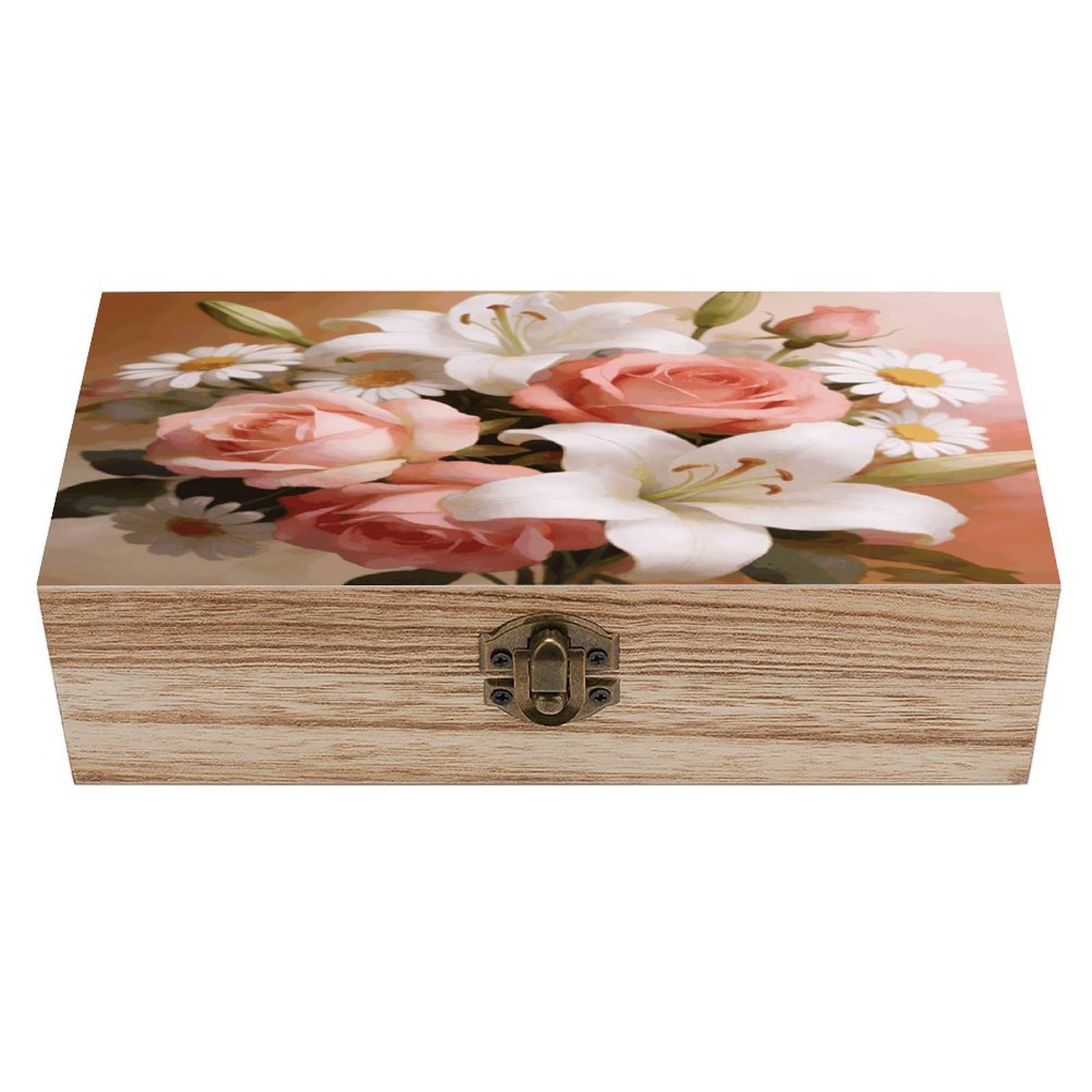 LZQPOEAS Retro Floral Wooden Keepsake Box Wooden Storage Box Container with Hinged Lid Beautiful Wood Memory Box Decorative Jewelry Case for Crafts Art Hobbies & Trinket Storage