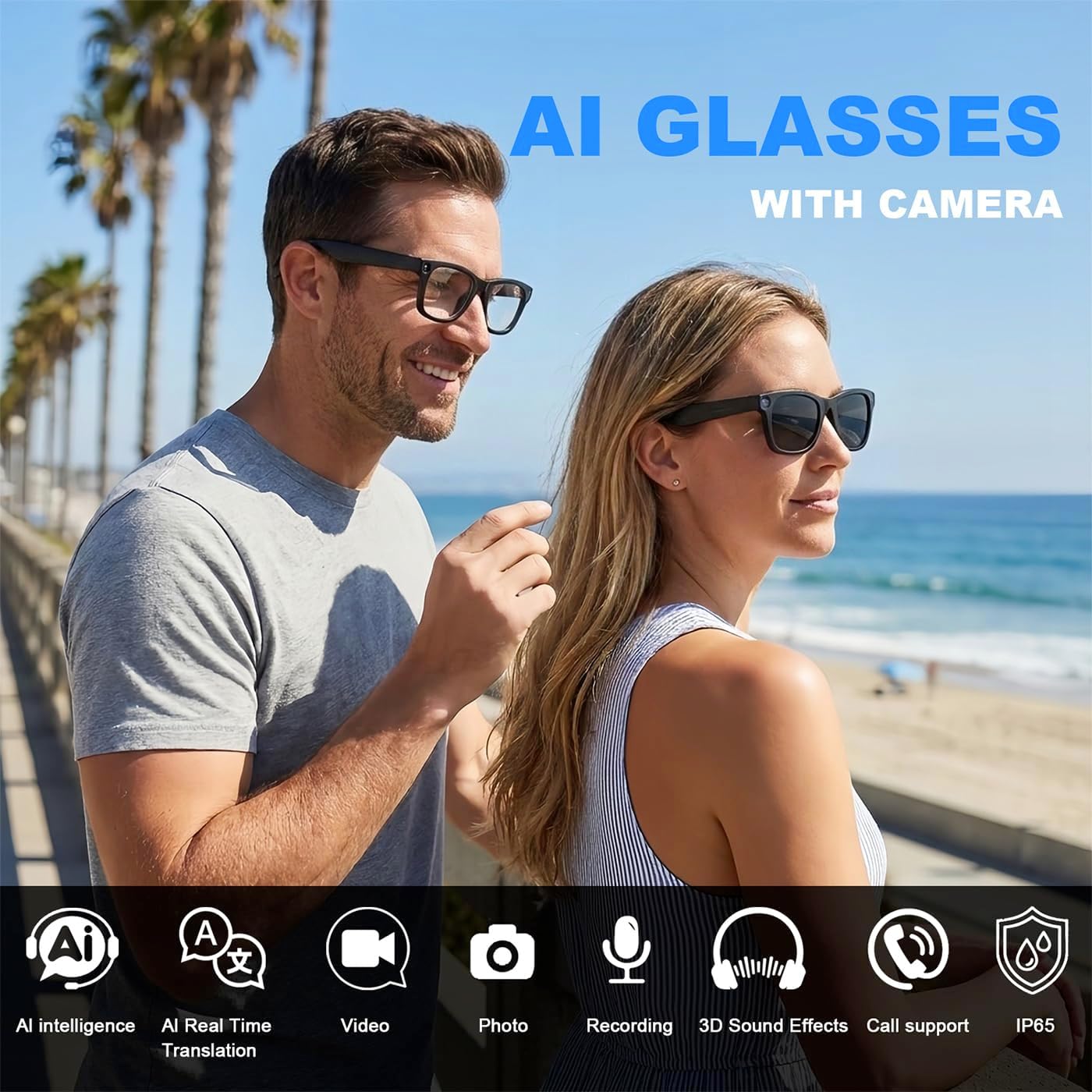 Condition photo showing Good Condition for AI Smart Glasses with Camera, 8MP HD Bluetooth Camera Glasses, 1080P Video Recording Sunglasses, Real Time Translation, Voice Assistant, Open-Ear Audio for Travel, Meetings & Vlogging