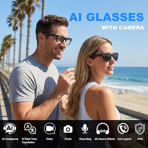 Miniatura 2 de Lentes inteligentes Bluetooth AI con cámara, gafas de cámara HD de 8 MP, gafas de sol de grabación de video 1080P, traducción en tiempo real,