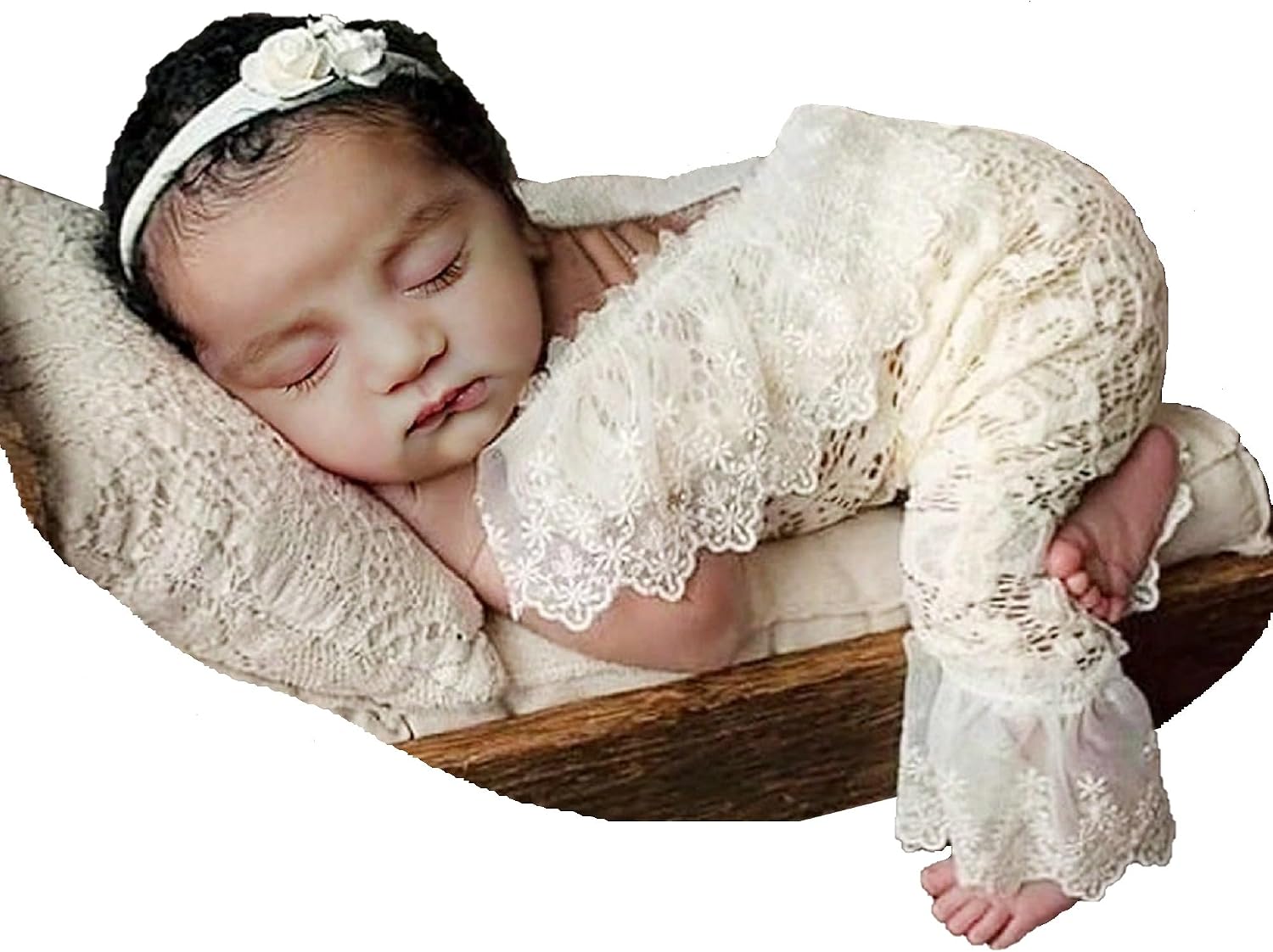 Holibeat Newborn Girl Photography Props Baby Photoshoot Outfits Infant Lace Romper Costume 0-2M Beige