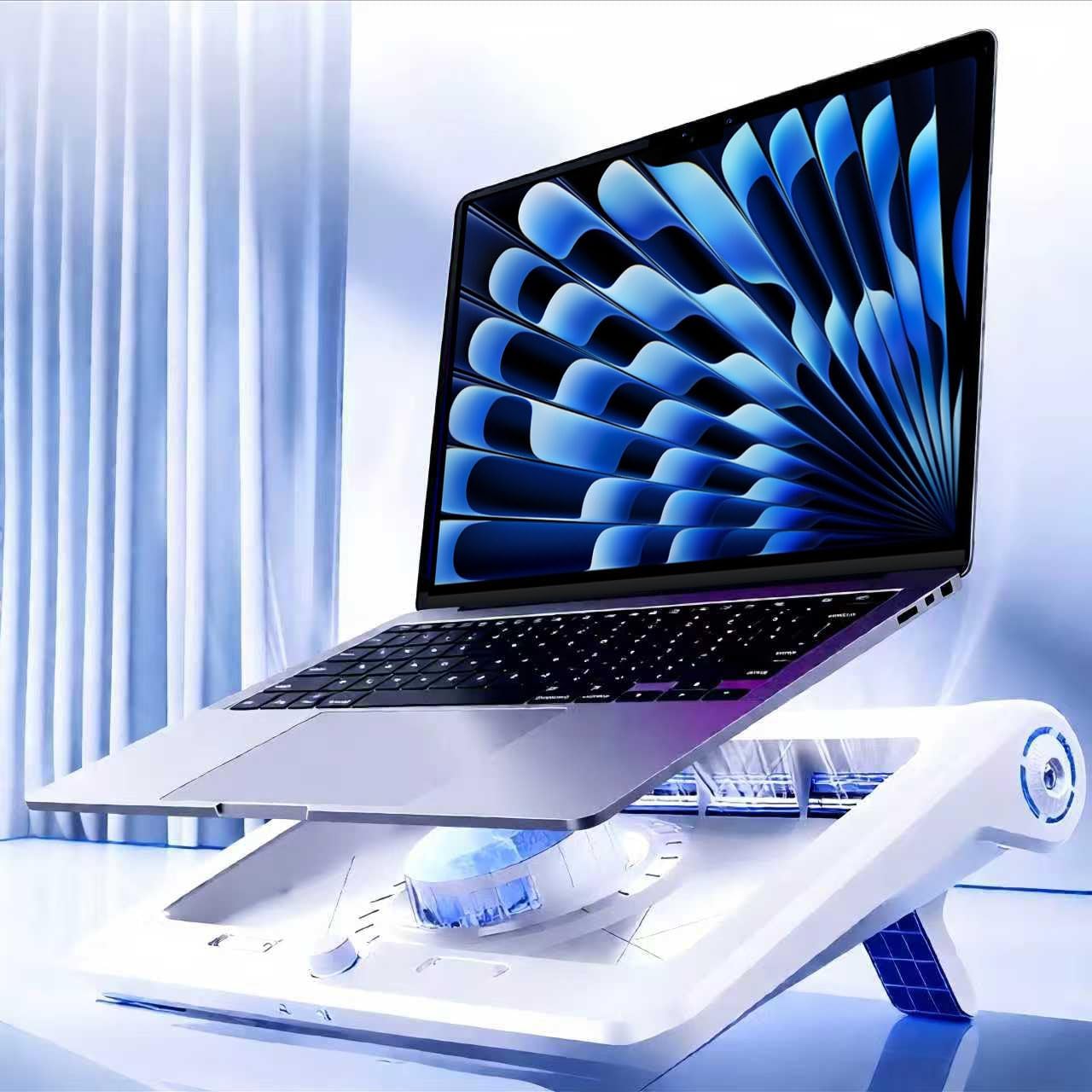 Laptop Cooling Pad for MacBook Air Pro 13 14 15 16 17 Inch, Semiconductor Cooler with Integrated Roller Fan, 5 Height Adjustment Ergonomic Design, Low Noise Quiet Operation for Mac Notebook