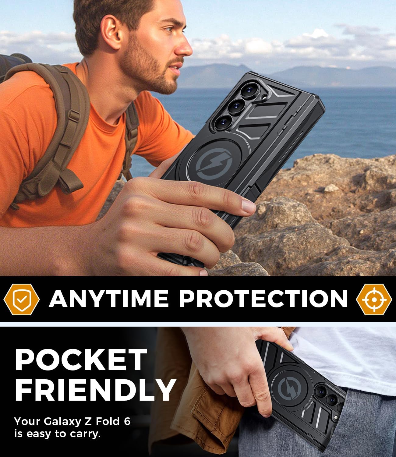 Magnetic for Galaxy Z-Fold-6 Case: Heavy Duty Armor Phone Case [Compatible with MagSafe][Hinge Protection][Dual Kickstand] Shockproof TPU+PC Cover for zfold 6 5G 2024 - Image 6