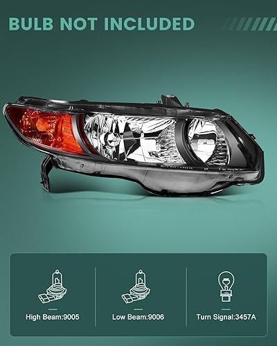 Miniatura 2 de SCITOO Faros delanteros para Honda Civic 2 puertas Coupé 2006-2011 faros negros carcasa ámbar reflector lente transparente lado conductor y pasajero