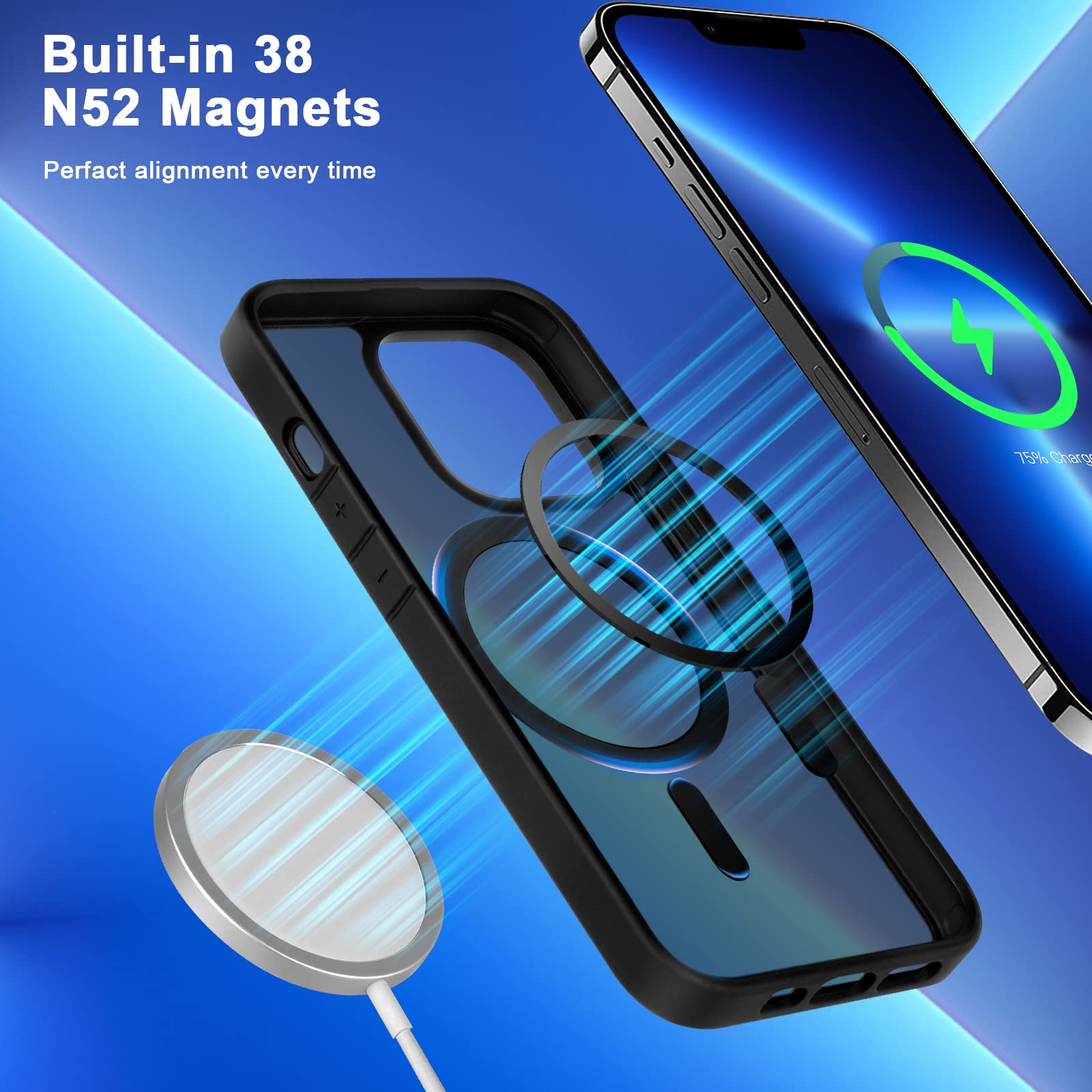 Memumi Funda Magnética Para IPhone 13 Pro Con Compatibilidad MagSafe - Translúcida Negra Con Imán Incorporado Y Protección Anticaídas