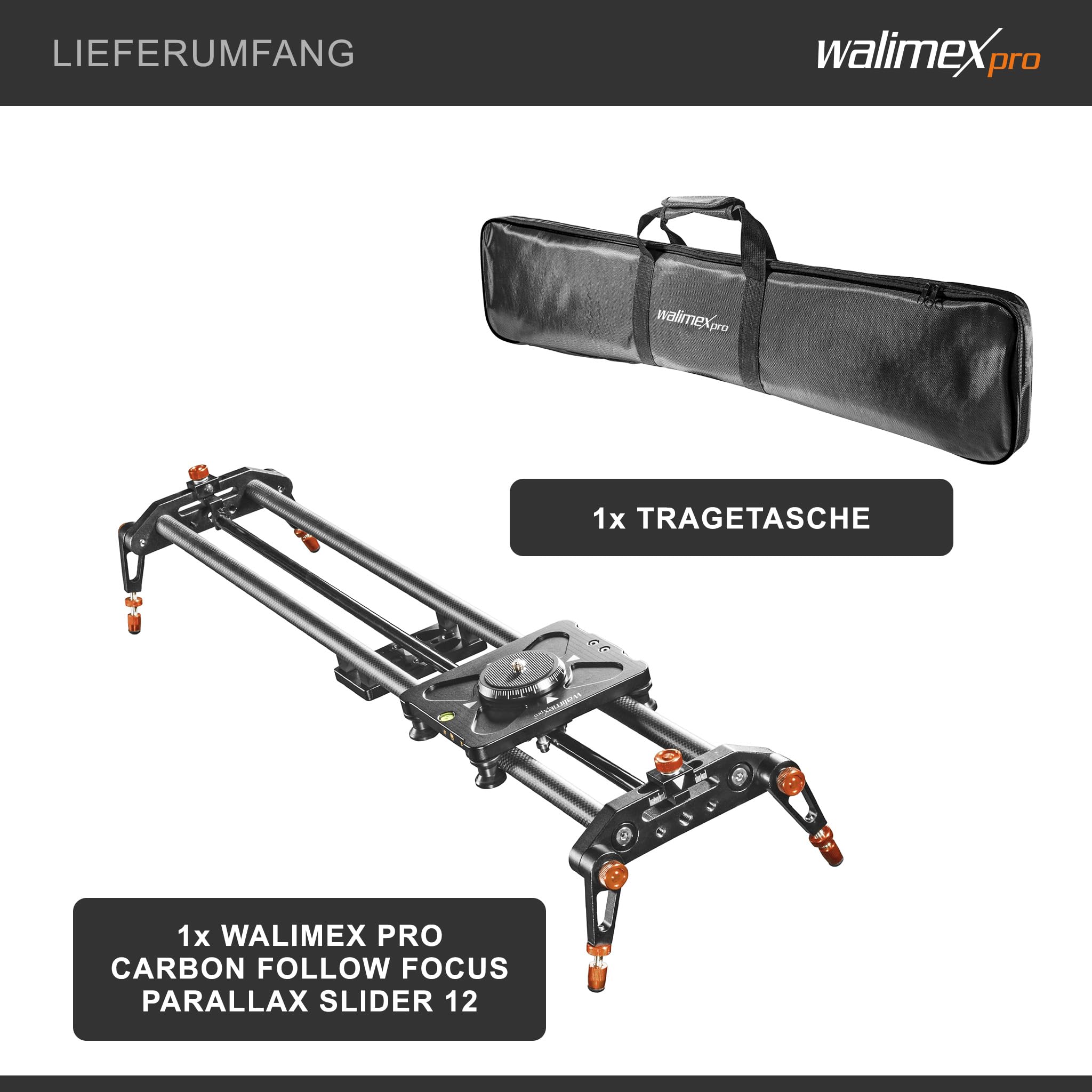 Walimex pro Carbon Follow Focus Parallax Slider 12 schwarz/orange 21640