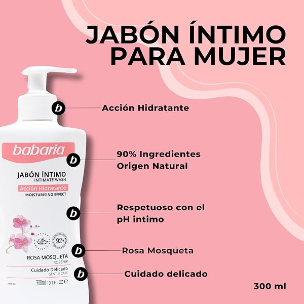 Babaria - Gel Intimo Rosa Mosqueta y Ácido Láctico | Jabon Intimo Mujer | Gel Intimo Acción Hidratante | Jabón Intimo Mujer | Respetuoso con PH Intimo - 2