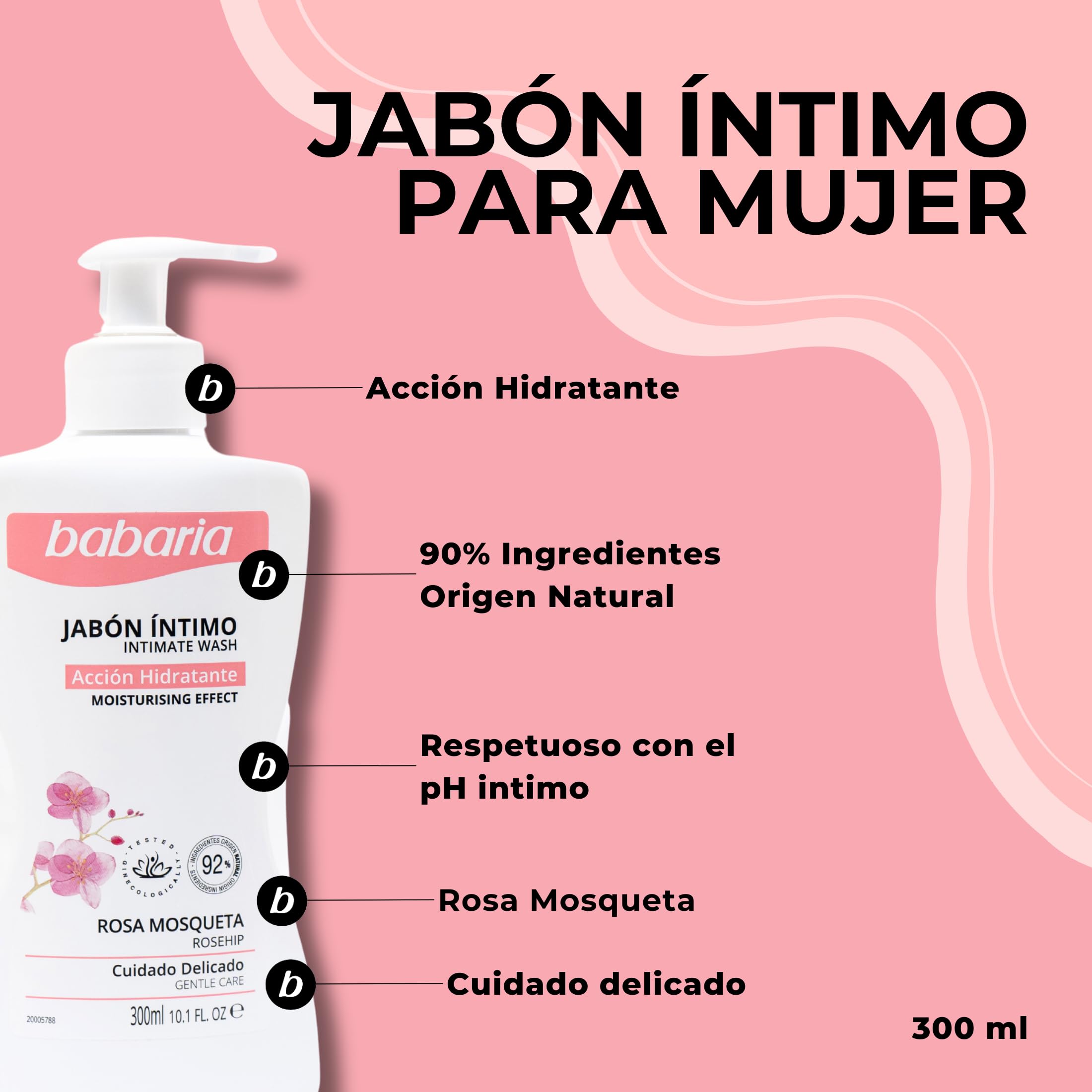 Babaria - Gel Intimo Rosa Mosqueta y Ácido Láctico | Jabon Intimo Mujer | Gel Intimo Acción Hidratante | Jabón Intimo Mujer | Respetuoso con PH Intimo — view 2