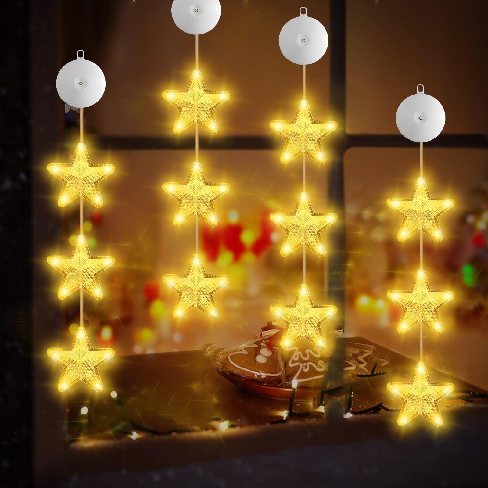 HUIKUANGEU Luces Navidad Led,4 Piezas Luces Led de Navidad Colgantes,Luz Led para Ventana con Ventosa,LáMpara Led de Navidad,Luces de Ventana de Navidad Led,Luces de Decoración Navidad