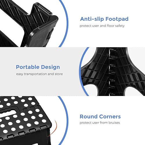 Miniatura 22 de ACKO Paquete de 2 taburetes plegables – Taburete plegable de alta calidad de 11 pulgadas de altura para niños y adultos, taburete de plástico para