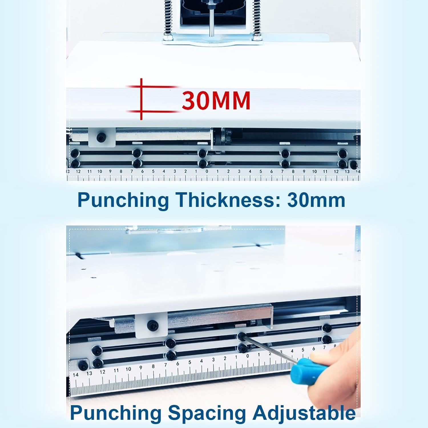 Robuster Manueller Locher, 3–10 Mm Öffnung, Verstellbare 8–30 Mm Einzugstiefe, 30 Mm Bindungsstärke For Loseblattpapiere, Dokumente, Etiketten, Lesezeichen, Kunststoffetiketten(3mm)