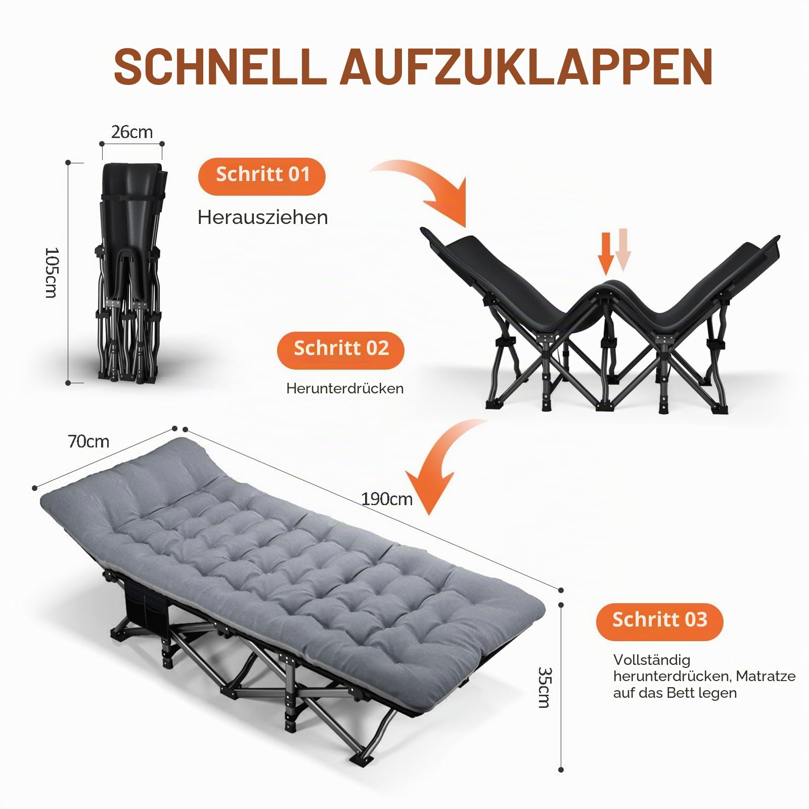 ATORPOK SHOP Campingbetten für Erwachsene mit Kissen, tragbares Zelt, bequemes Reise-Campingbett zum Schlafen, Kinderbett mit Tragetasche, unterstützt 204 kg (grau)