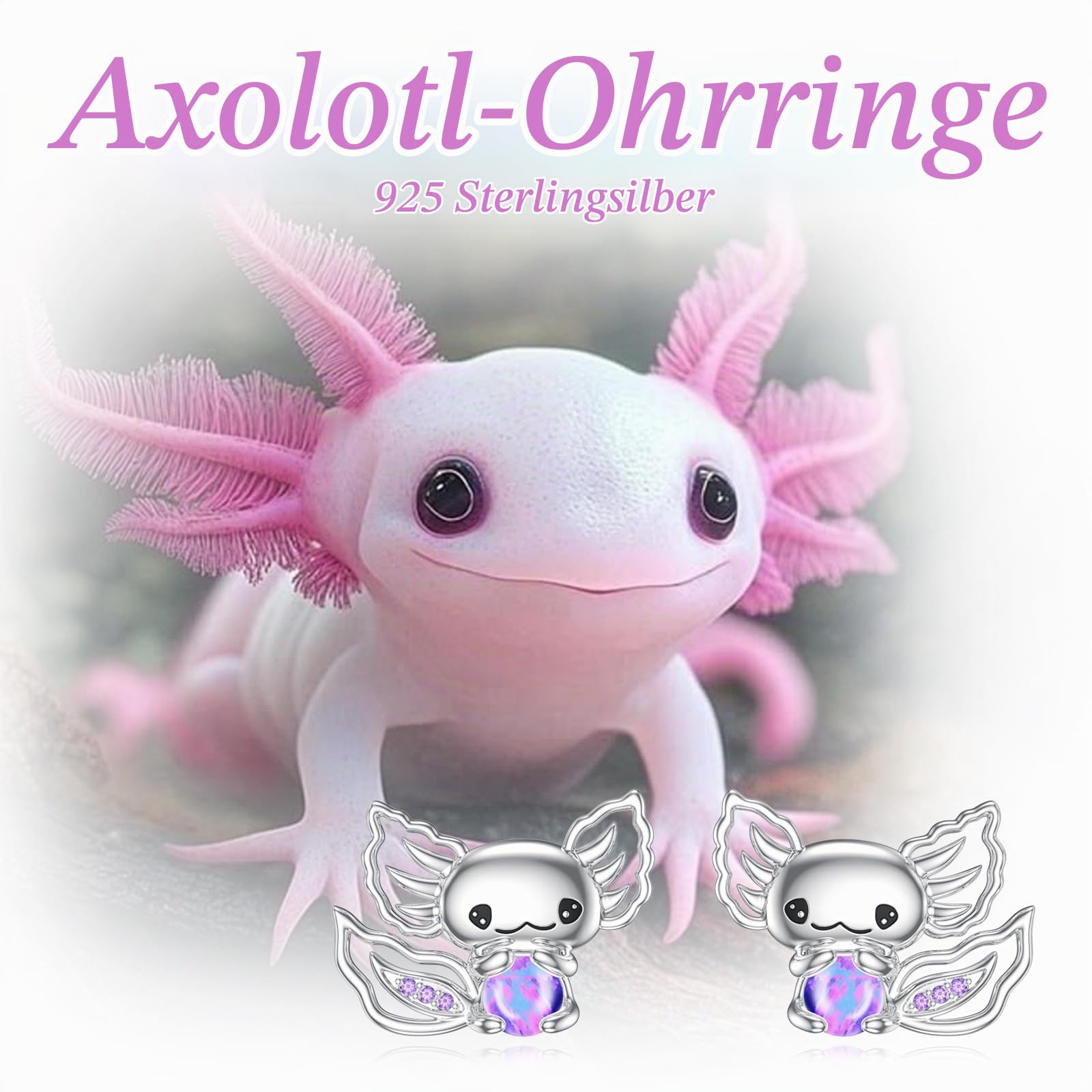 Axolotl Ohrstecker 925 Sterling Silber Tier Ohrring Axolotl Schmuck Geschenk für Frauen Mädchen Damen