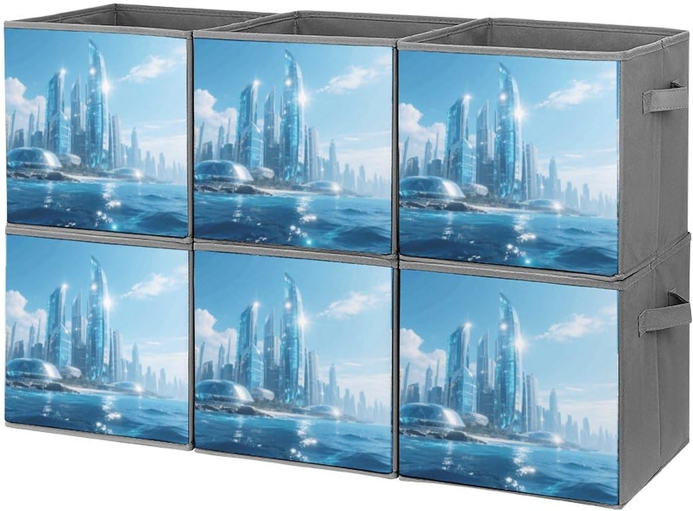 Ocean City Storage Cubes Set of 6 Storage Bins with Handles Collapsible Storage Basket Fabric Storage Box for Shelves Large Closet Shelf Organizer for Organization 11 Inch