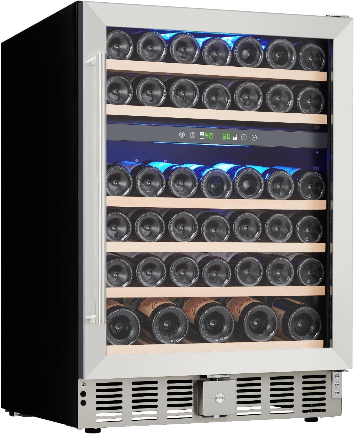 Garvee 52 Bottles Wine Fridge, 4.8 Cu.Ft, Dual Zone Wine Cooler Refrigerator with 40?64°F Digital Temperature Control Compressor and Safety Lock, All Wood Removable Shelves, Stainless Steel Body