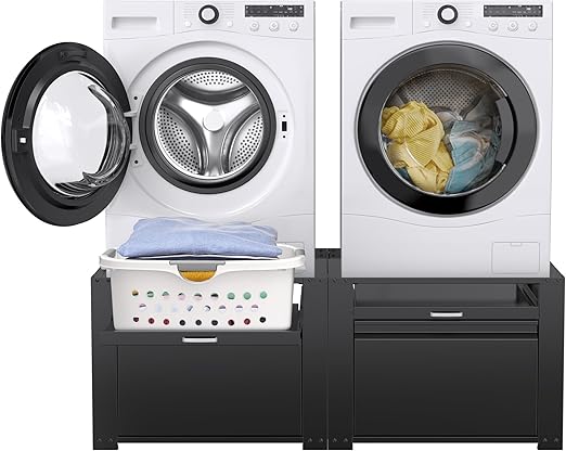 GDLF Washer and Dryer Pedestals, Laundry Pedestal Universal Fit Washing Machine Stand with Drawer Storage and Lundry Basket Shelf, 800LBS Capacity