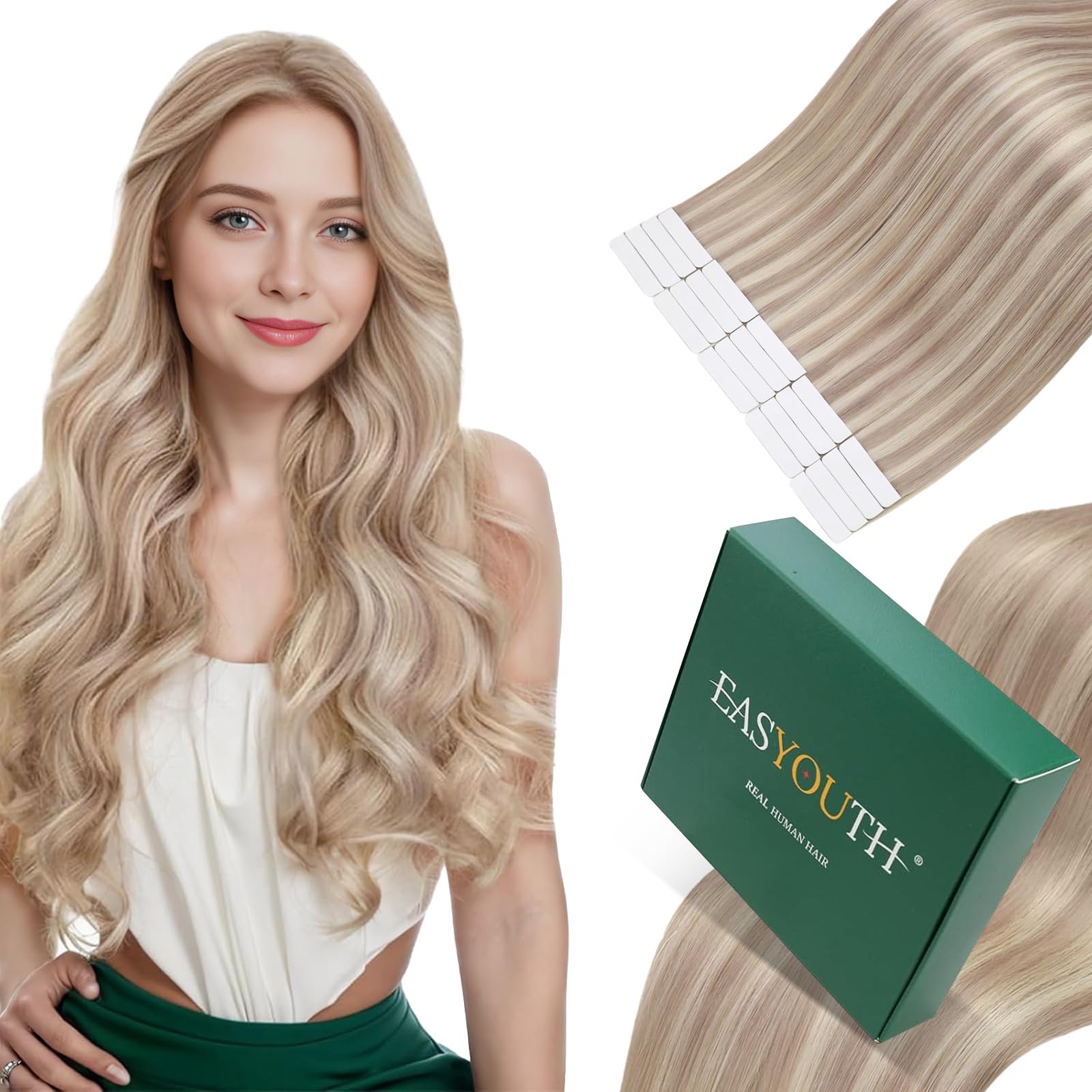 Easyouth Tape Extensions Echthaar Glatt Menschliches Haar