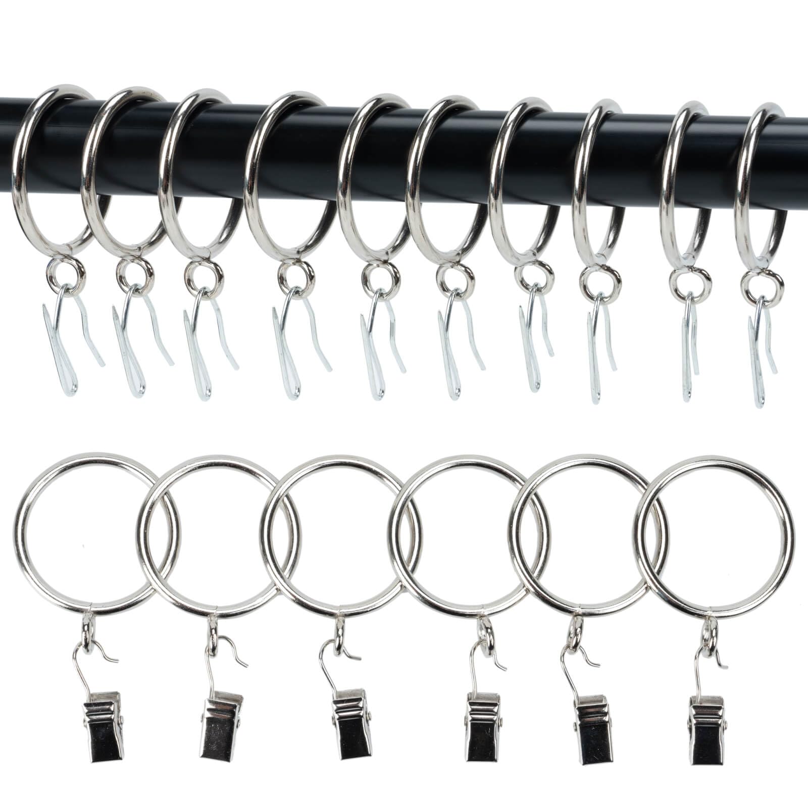 Oeillet Rideaux à Clipser VIPITH Lot De 50 Anneaux De Rideaux Et Crochets En Métal De 30 Mm Et 50 Crochets De Rideaux En Plastique Blanc Pour Rideaux Et Tringles à Rideaux