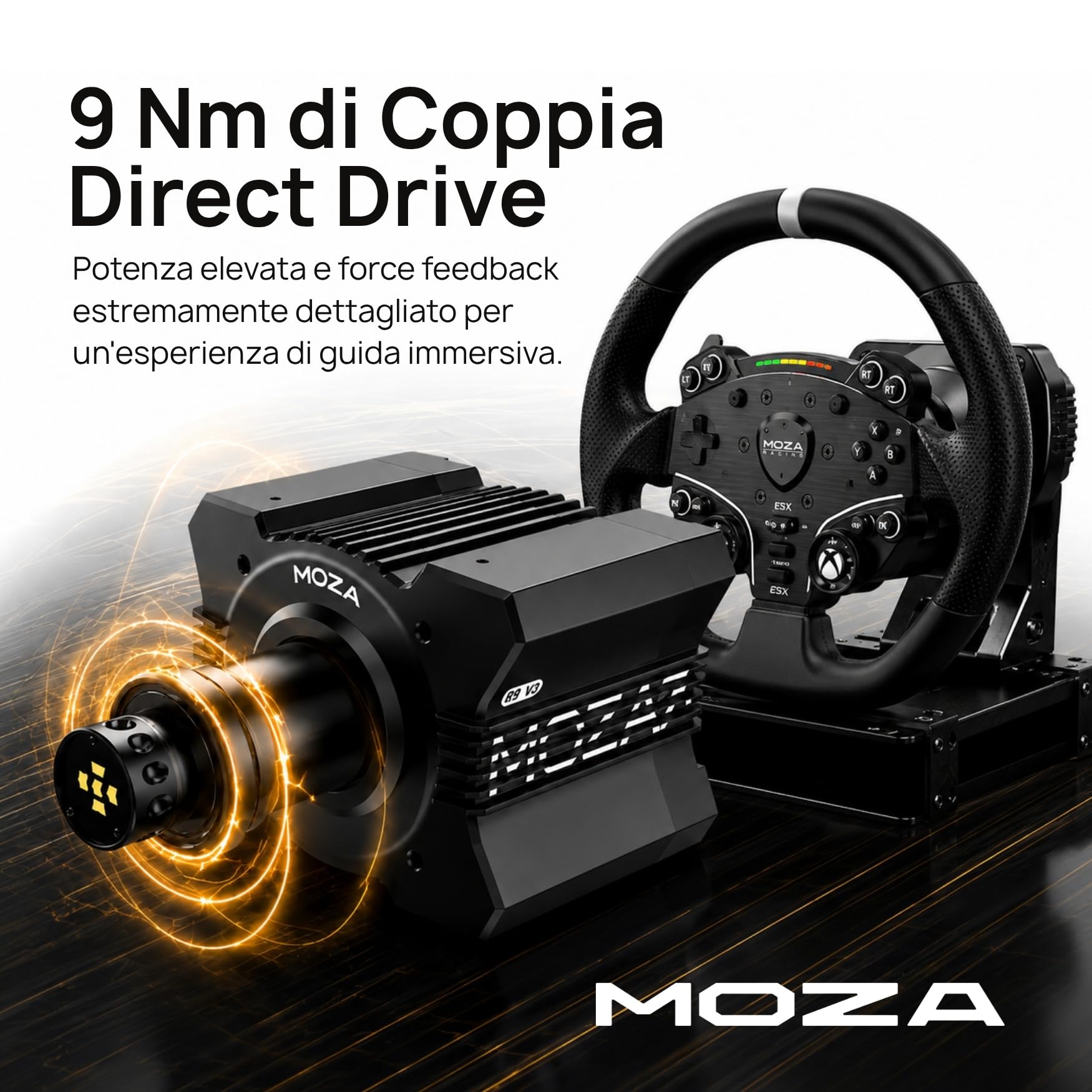 MOZA R9 V3 Base Volante Direct Drive 9 Nm per Simulatore di Guida PC, Encoder Magnetico 21 bit, Alluminio Aeronautico, Compatibile Ecosistema, Sim Racing Professionale