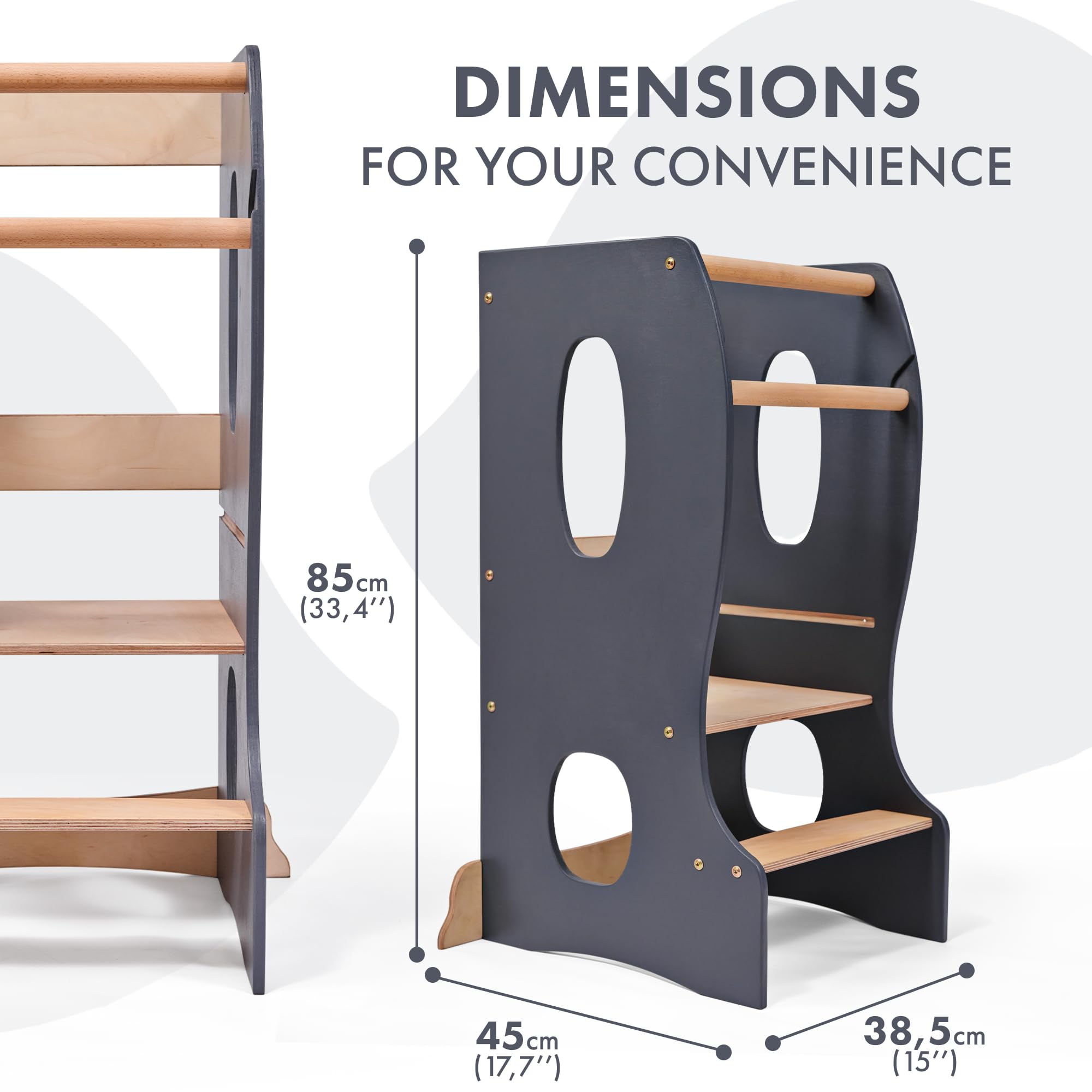 Torre Di Apprendimento Montessori Pieghevole - Sgabello Bambini Salvaspazio Con Protezione Anti-Caduta