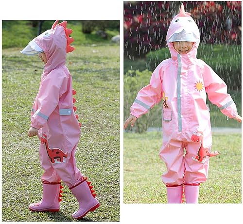 Miniatura 6 de OUTFANDIA Kids One Piece Rain Suit, Breatheable Coverall Rain Jacket Hooded Rain wear for Boy Girl 3-10 Years, Zip-up and Button Front