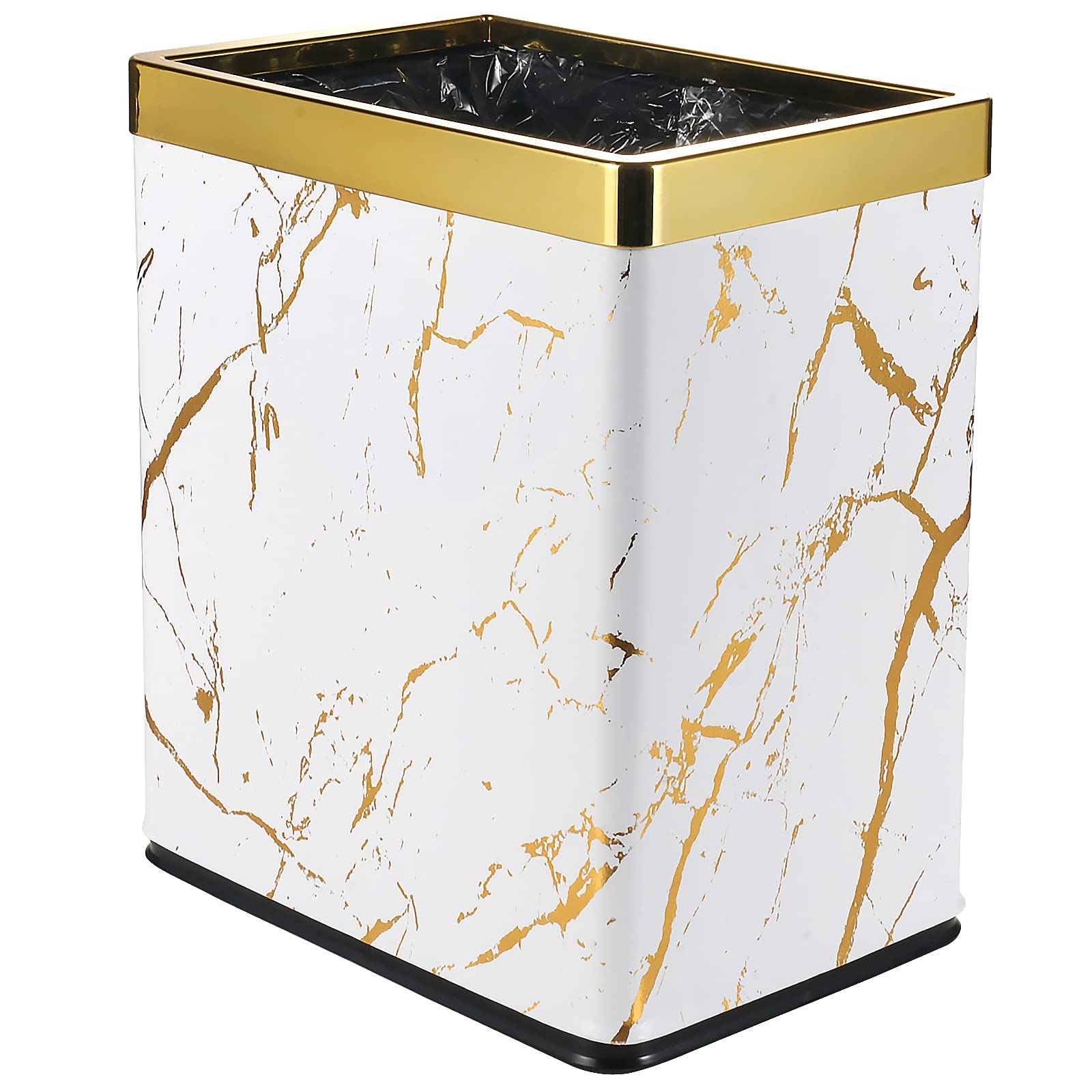 Huaqinglian Small Office Trash can bedroom Wastebasket,Rectangle Slim bathroom kitchen garbage can 2.6Gallon(White Gold Marble)