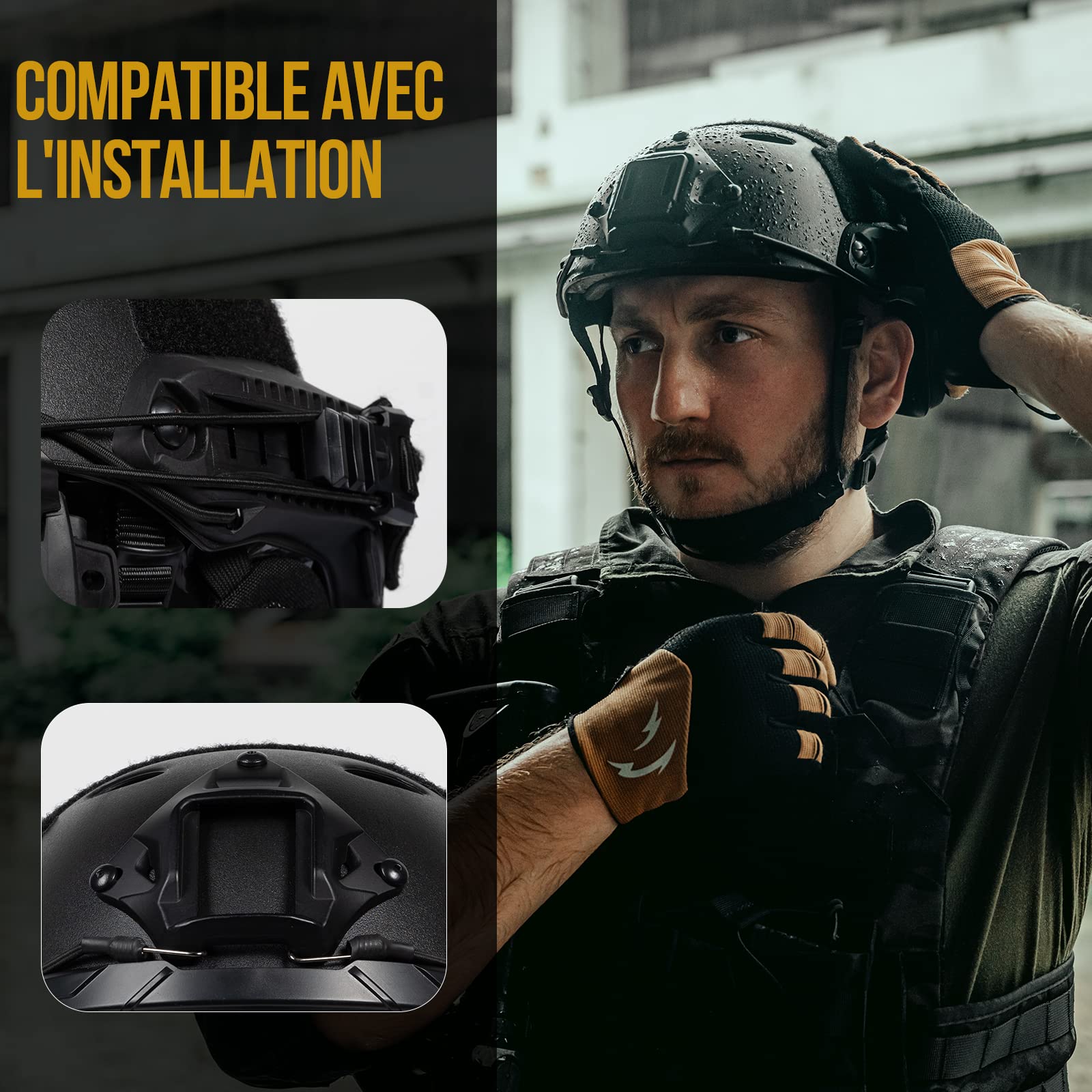 OneTigris Casque Tactique, Casque Airsoft Fast de Protection intégral avec Masque de Protection des Oreilles Pliable et Lunettes pour Airsoft/Paintball/Shooting Wargame/CS - 4