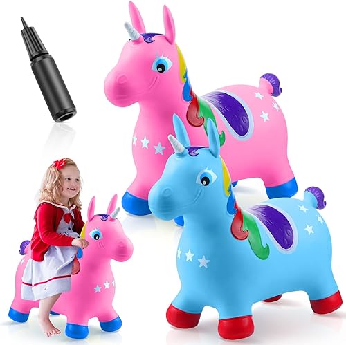 Paquete de 2 tolvas inflables de dinosaurio tolva de animales de caballo juguetes inflables de animales de dinosaurio con bomba juguetes de caballo