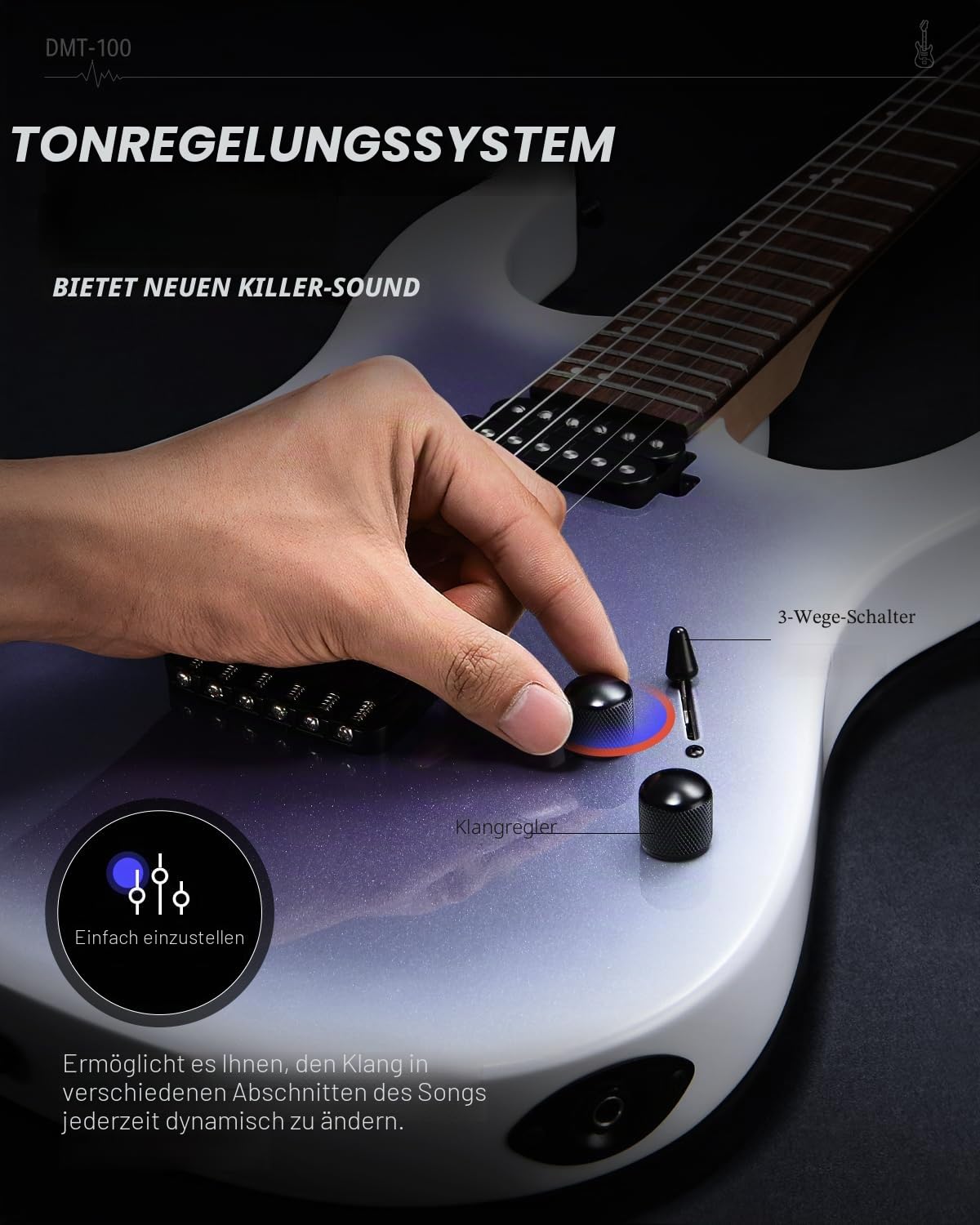 Donner Solid-Body E-Gitarre, 39 Zoll Metal E-Gitarre Einsteiger-Set mit Tasche, Saiten, Gurt, Kabel, Saitendämpfer für Rockmusik-Liebhaber, DMT-100 (Verlauf-Violett)