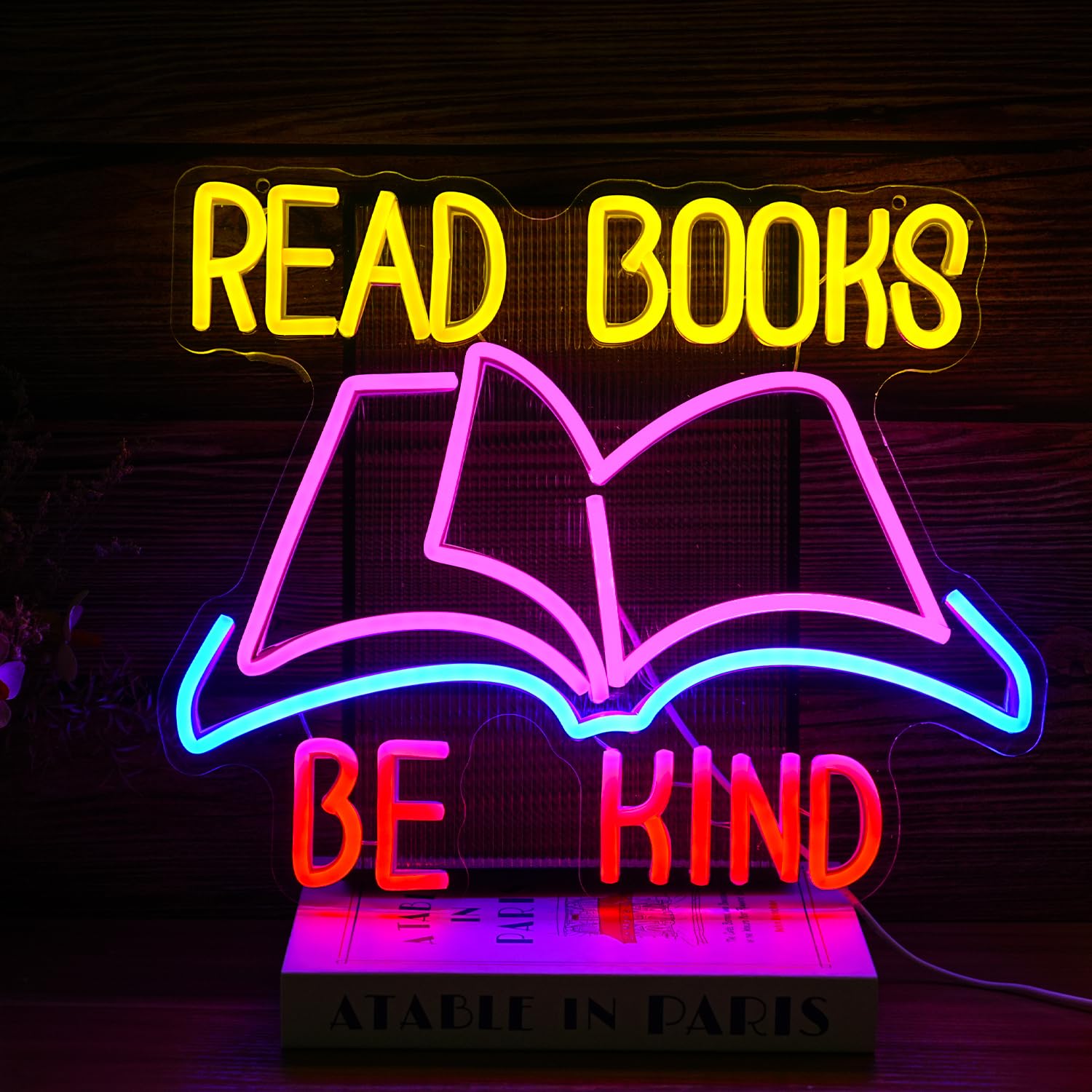 Read Books Be Kind Neon Sign Dimmable USB Powered Read Books Neon Light for Wall Decor Be Kind Led Light Sign Bright Books Light Up Sign for Classroom Reading Room Bookstore Library