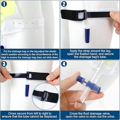 Miniatura 6 de TrelaCo 10 bolsas para piernas de catéter para hombres, 16.9 fl oz, bolsa de drenaje urinario para piernas con catéter de válvula antirreflujo con 2