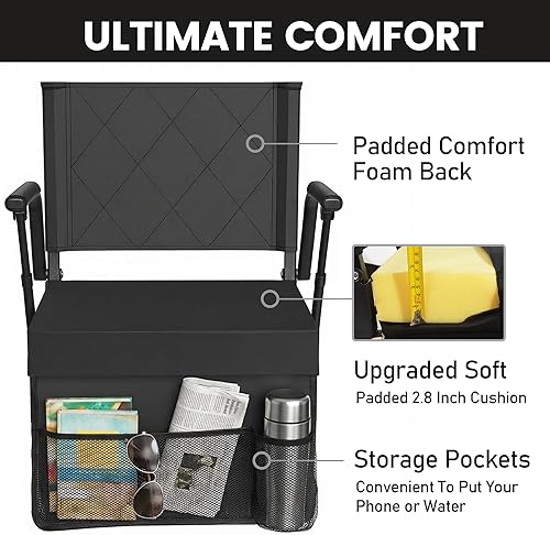 Miniatura 6 de Sheenive Asientos de estadio extra anchos para gradas con soporte de espalda, ligera, duradera y plegable con reposabrazos, acolchado de 2.8