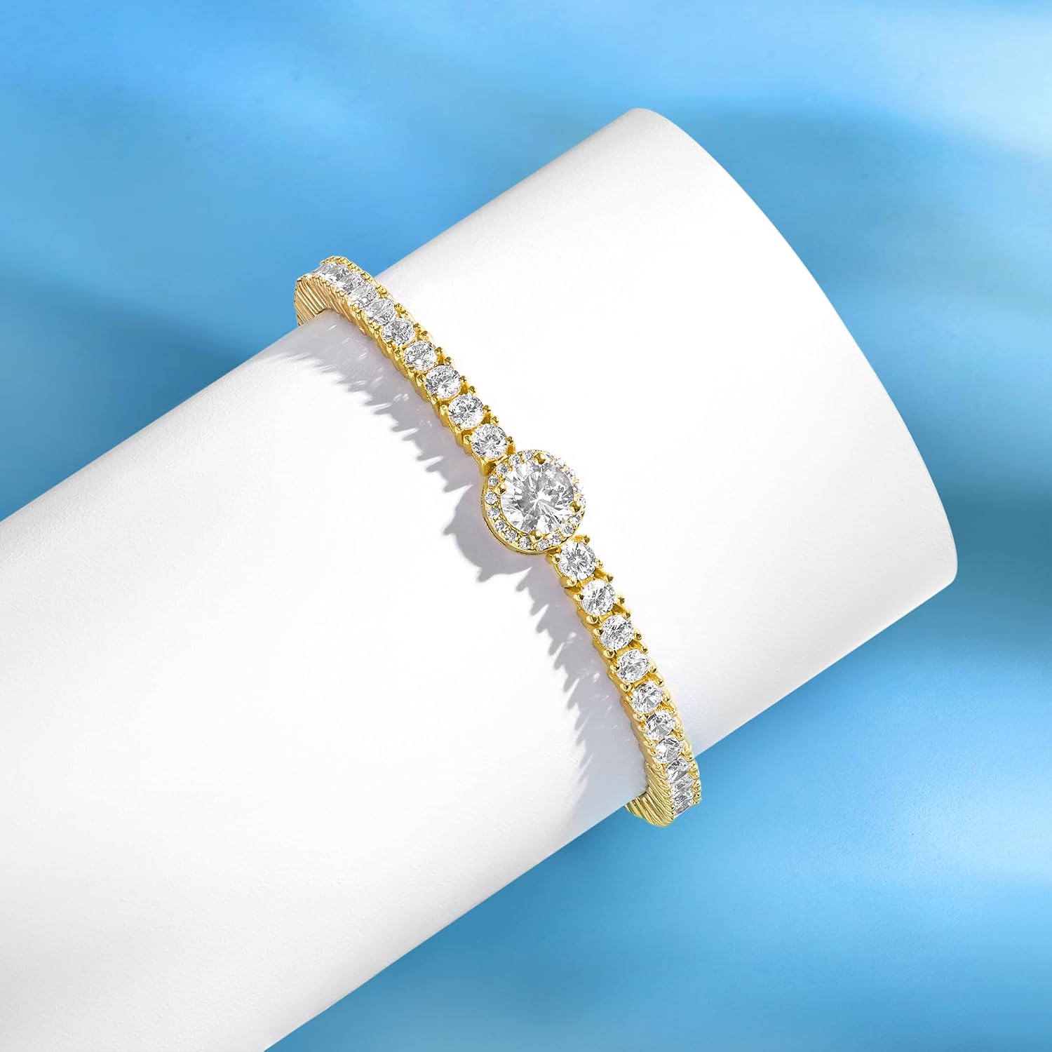 Gemsme 18K Gold Plated 3.0mm Bracelet Classic Hypoallergenic Cubic Zirconia Tennis Bracelet for Women 6.5-8.5 Inch