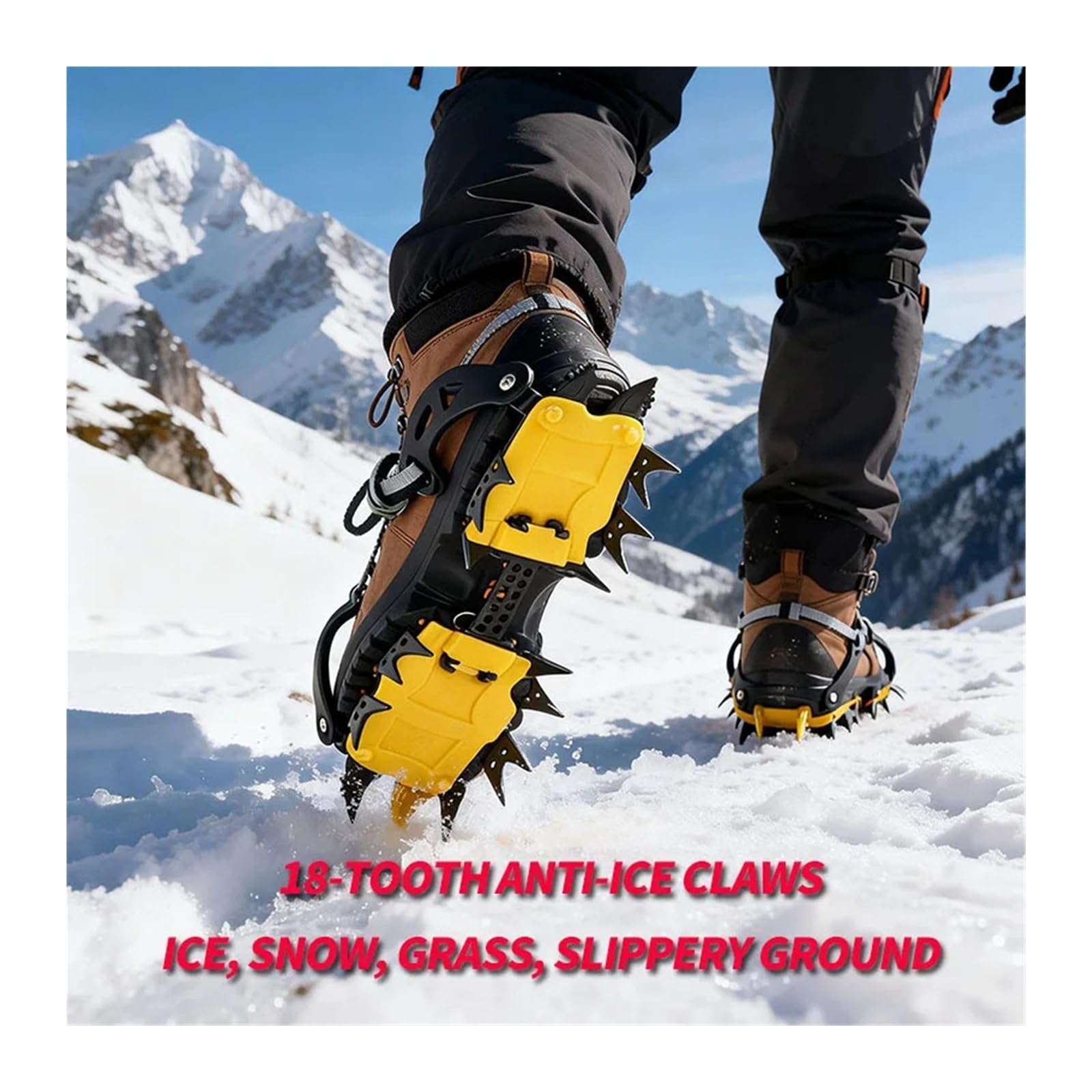 18 denti Gripper Snow Tiger Tooth Style Outdoor Ghiaccio Arrampicata su roccia Copriscarpe antiscivolo Ramponi